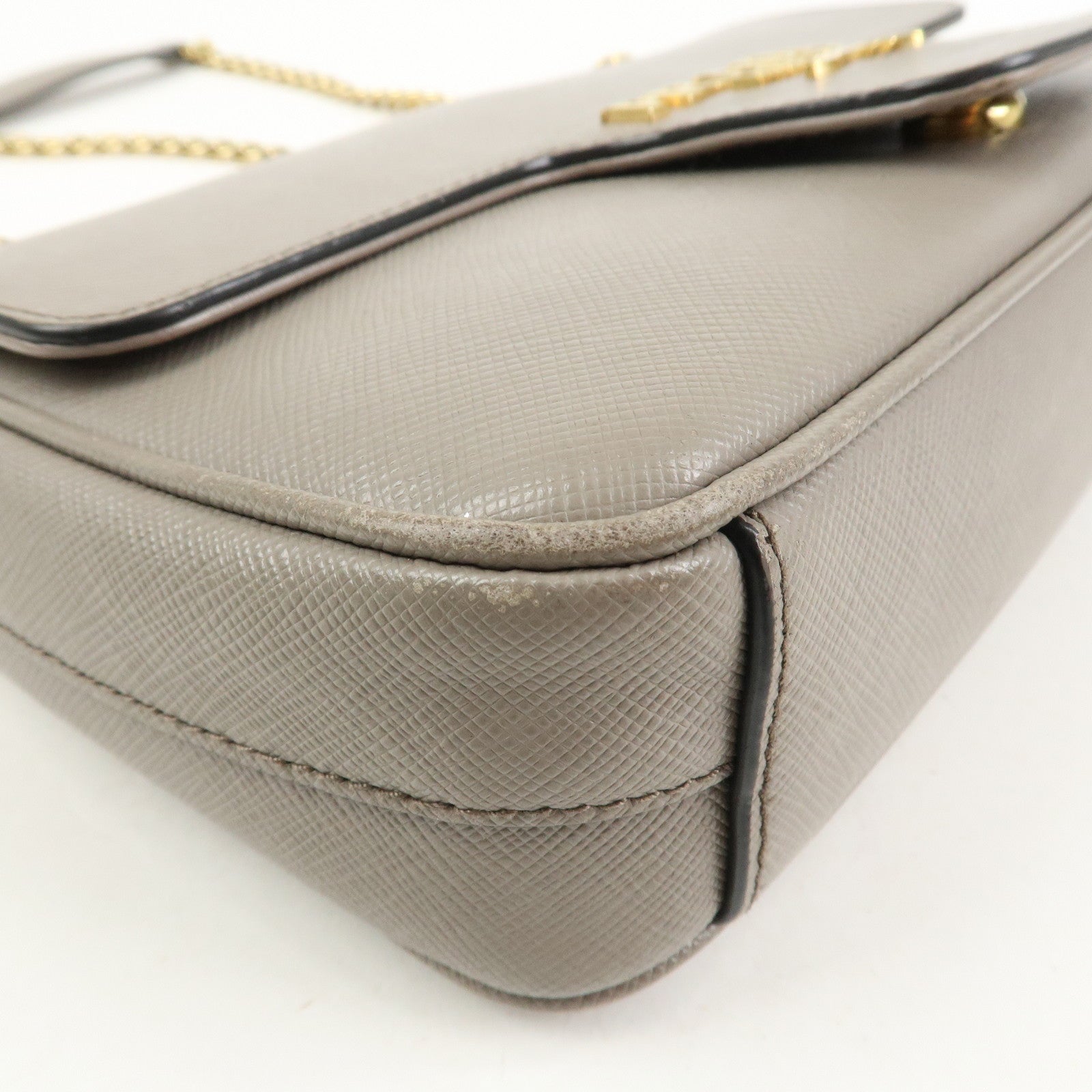 PRADA Saffiano Leather Chain Shoulder Crossbody Bag Gray 1BD193