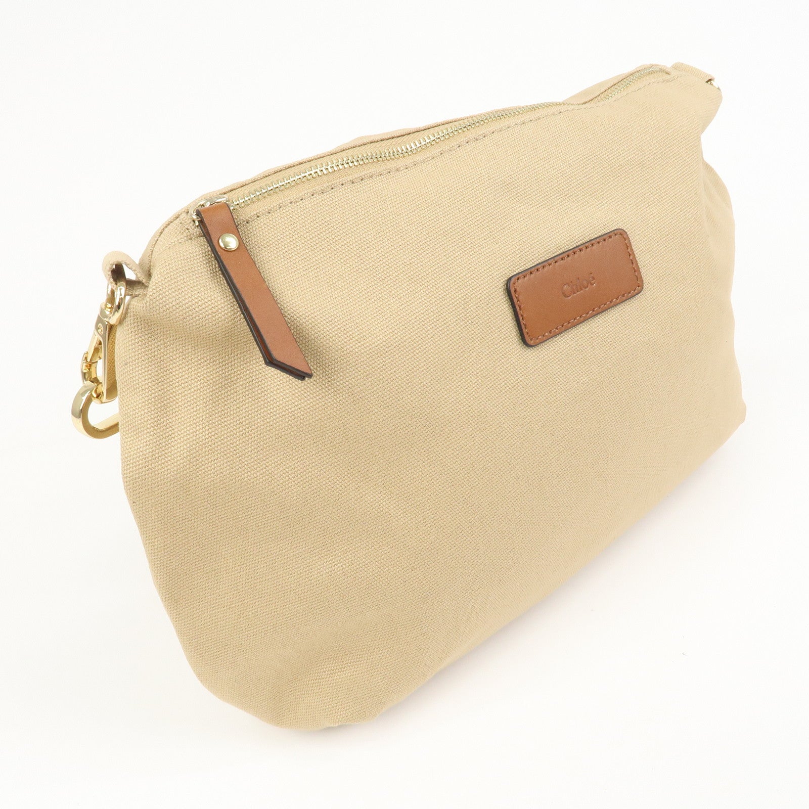 Chloe Logo 2Way Canvas Leather Shoulder Bag Crossbody Bag Beige