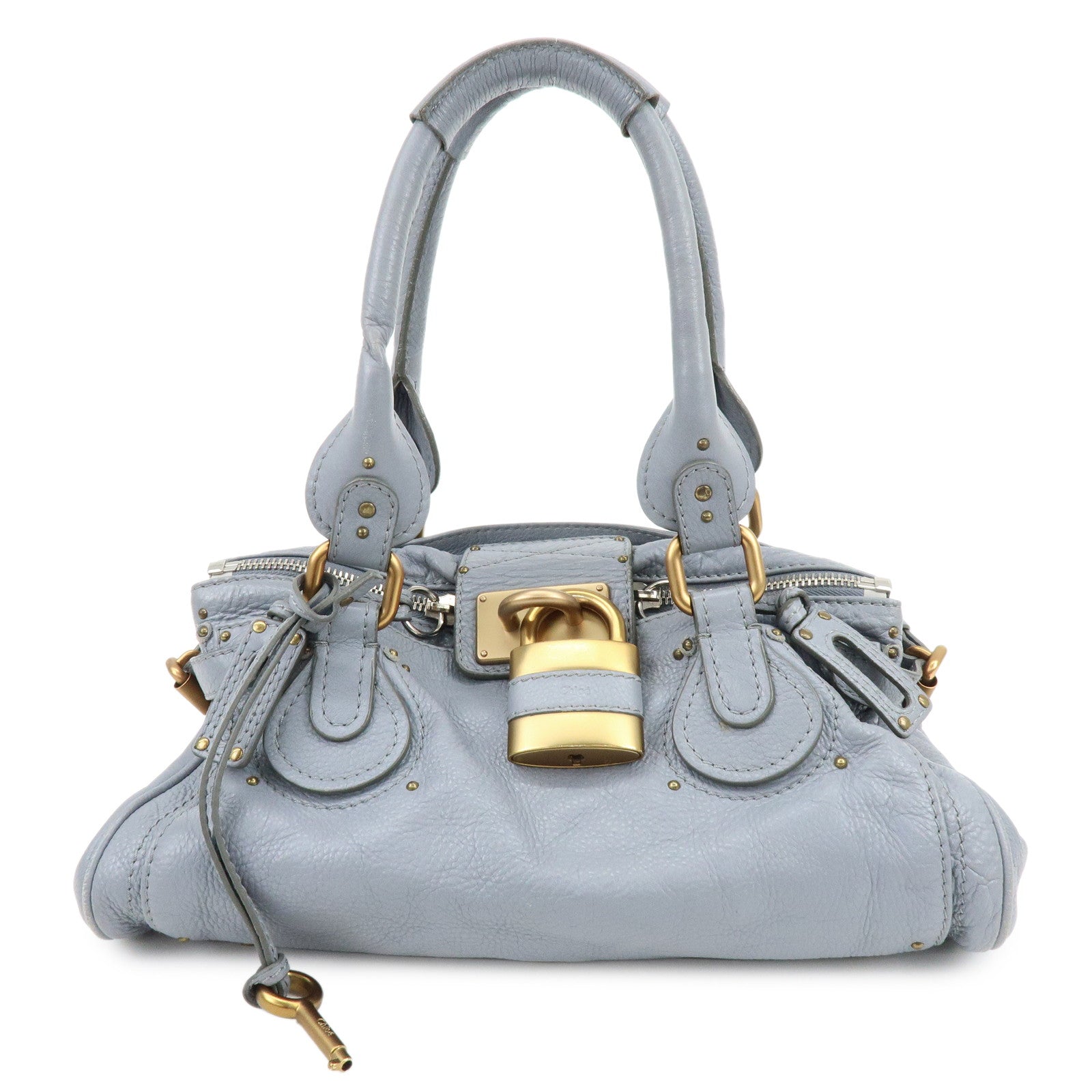Chloe Paddington Leather Hand Bag Shoulder Bag Boston Bag Gray