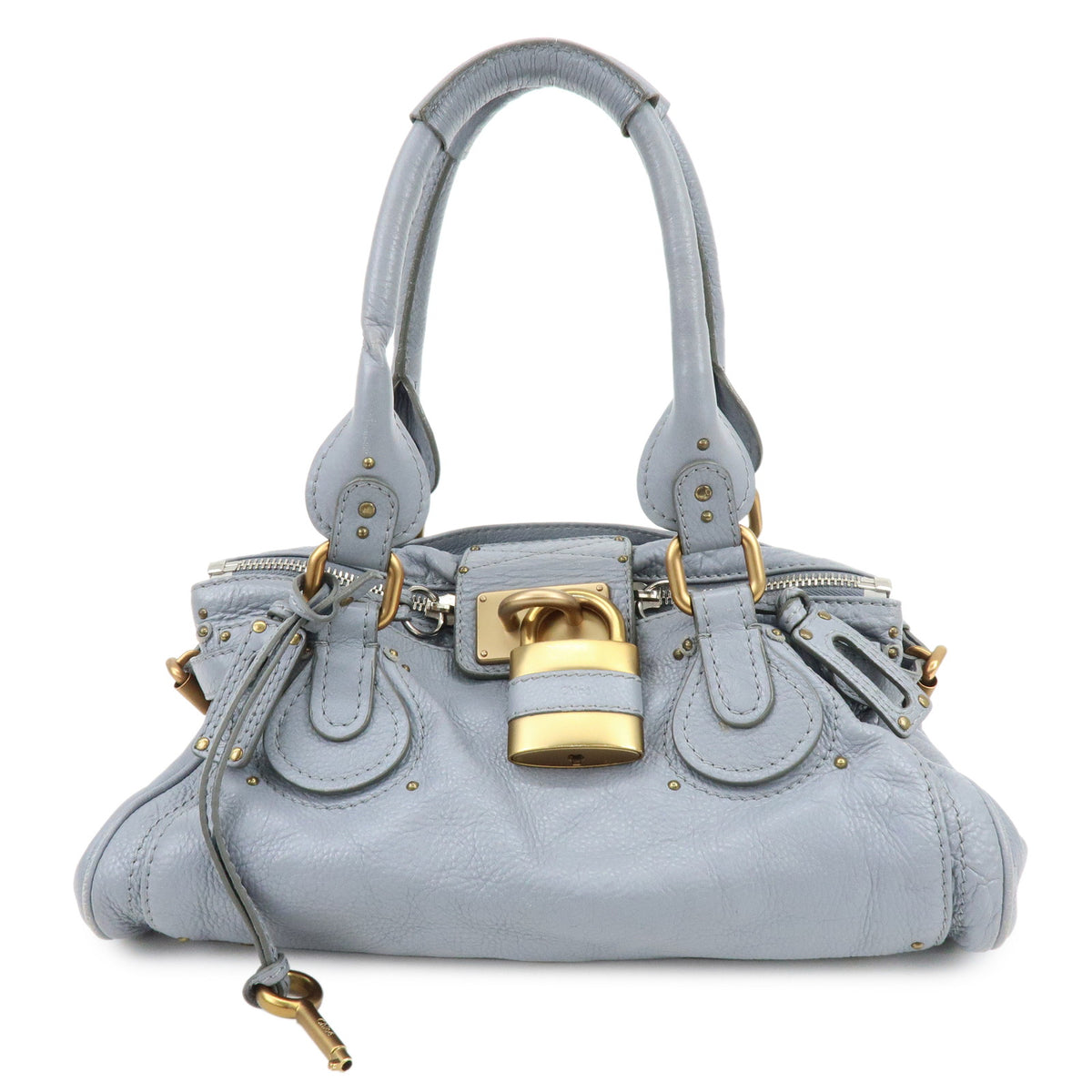 Chloe Paddington Leather Hand Bag Shoulder Bag Boston Bag Gray