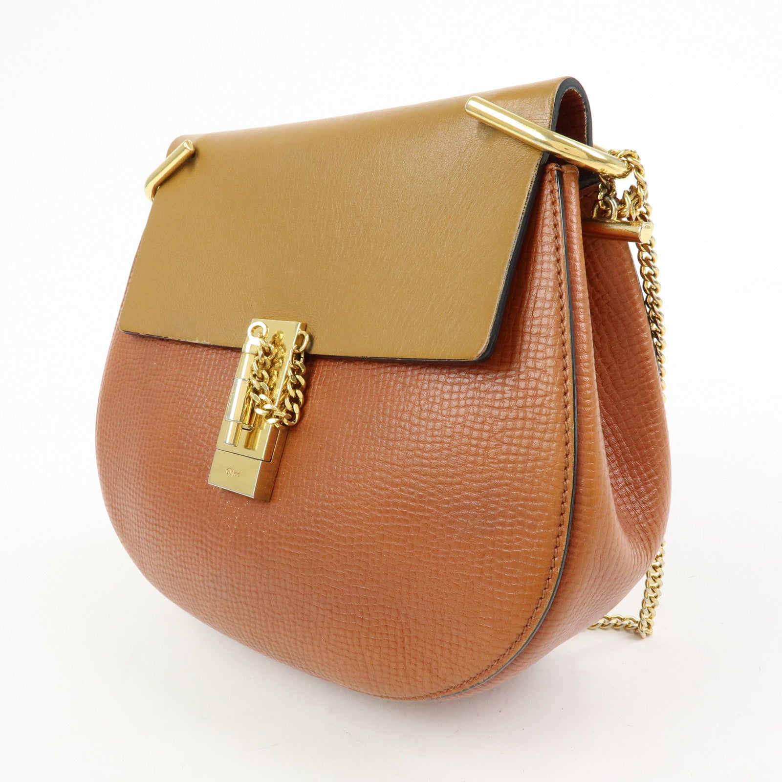 Chloe Drew Leather Chain Shoulder Bag Crossbody Bag Brown Gold