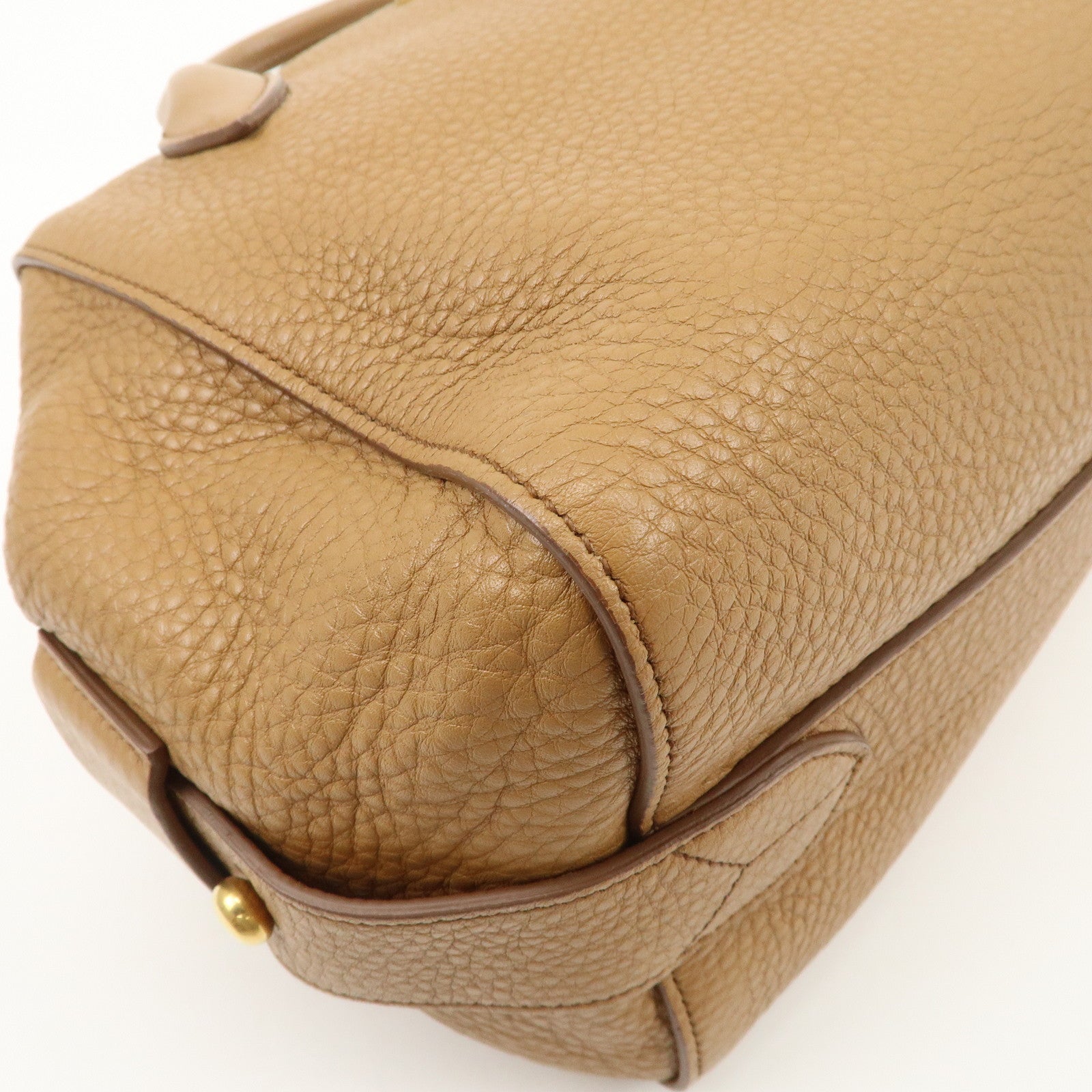 PRADA Triangle Logo Leather 2Way Bag Boston Bag Hand Bag Brown 1BB031 Used