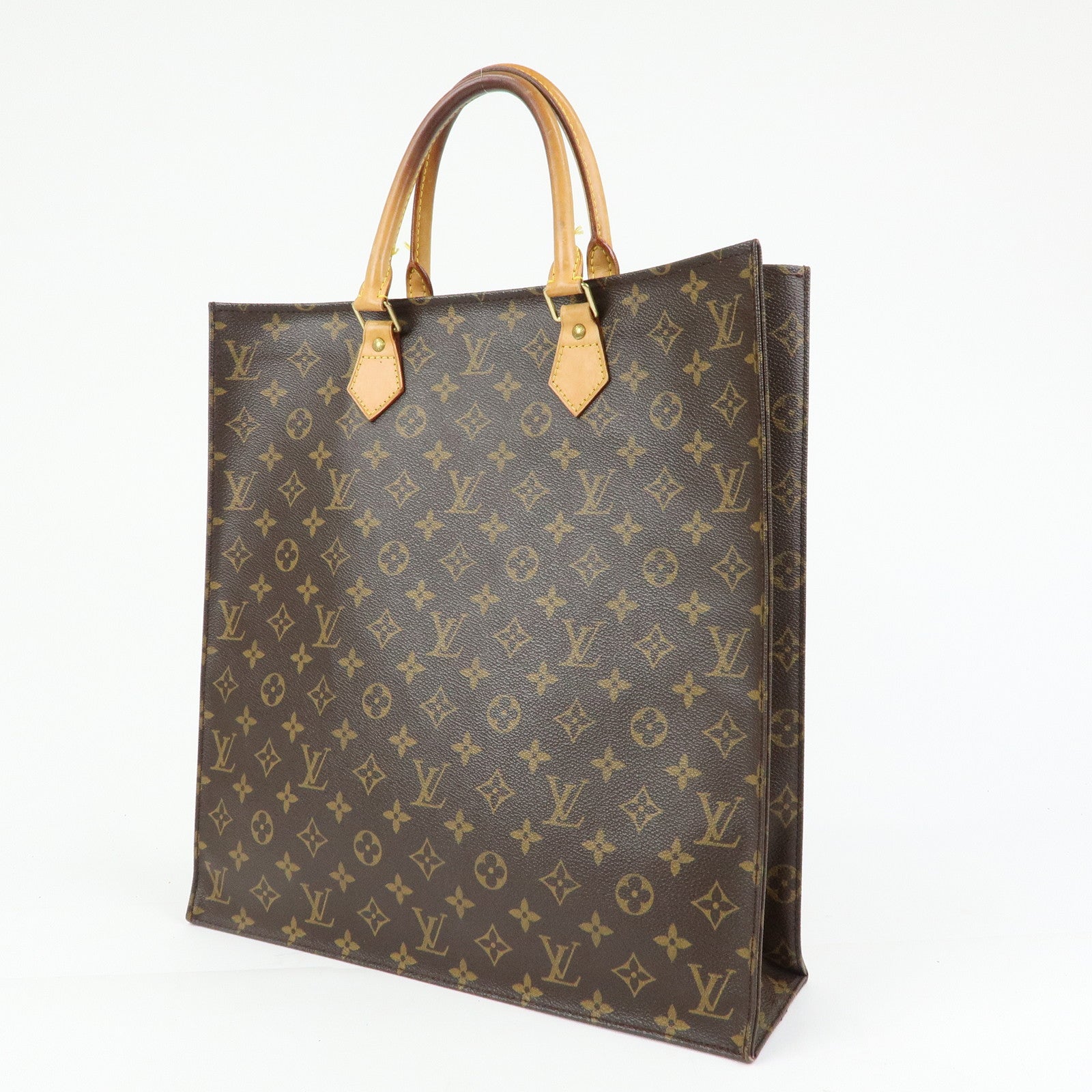 Louis Vuitton Monogram Sac Plat Tote Bag Hand Bag Brown M51140