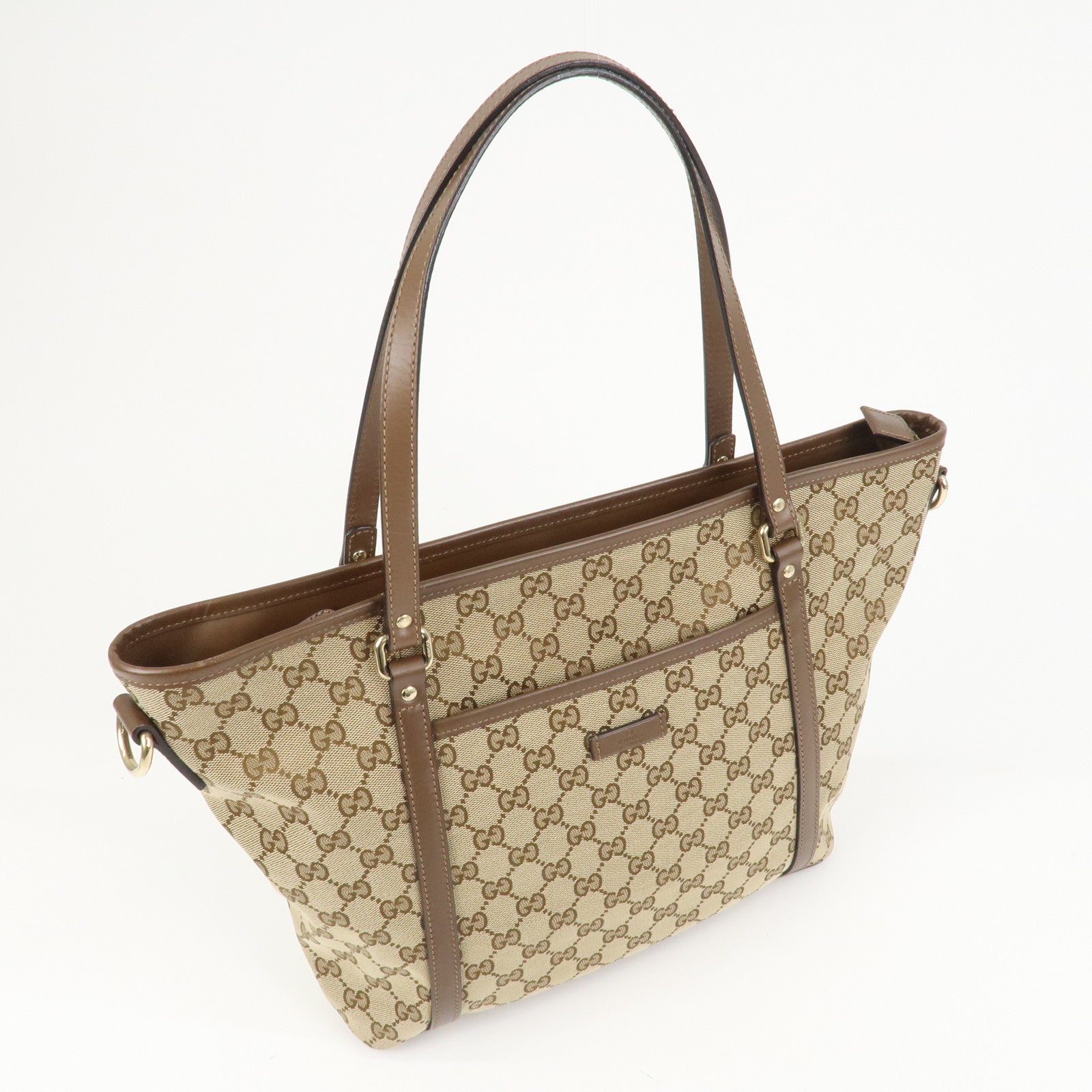 GUCCI GG Monogram Canvas Leather 2Way Tote Bag Beige Brown 388929