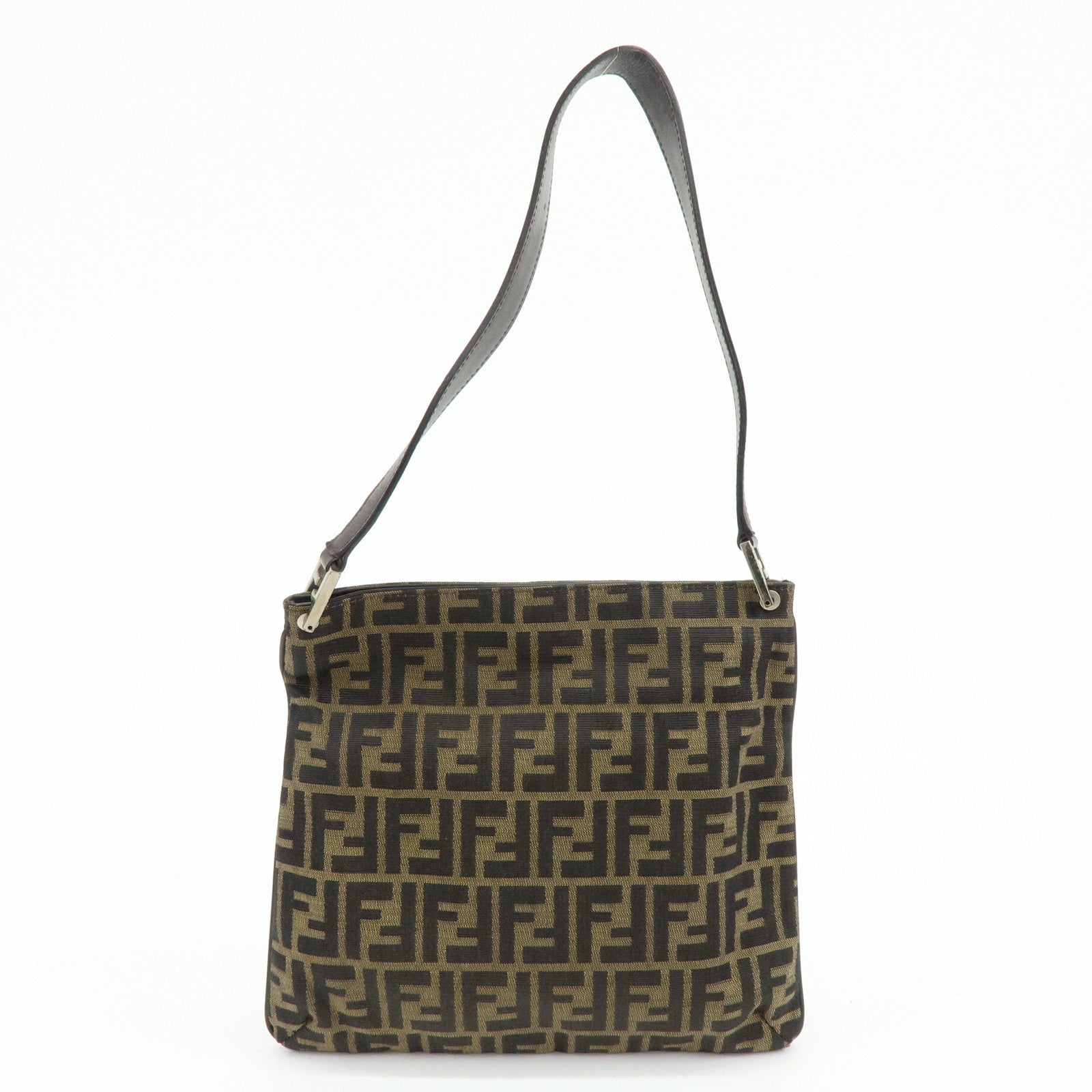 FENDI Zucca Canvas Leather Shoulder Bag Brown Black 83150820992