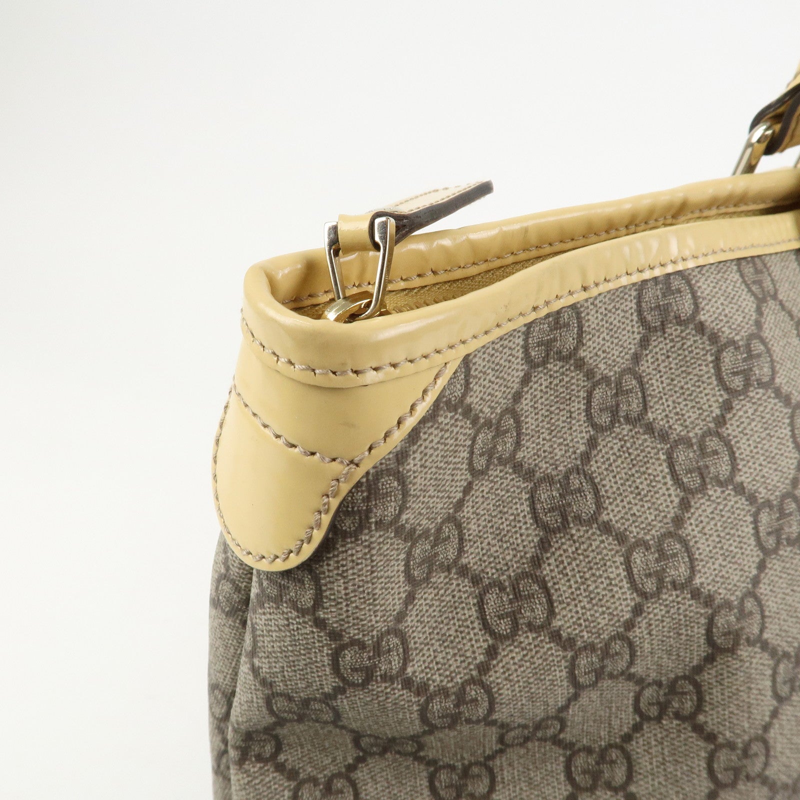 GUCCI GG Supreme Monogram Patent Leather Tote Bag Beige 201482