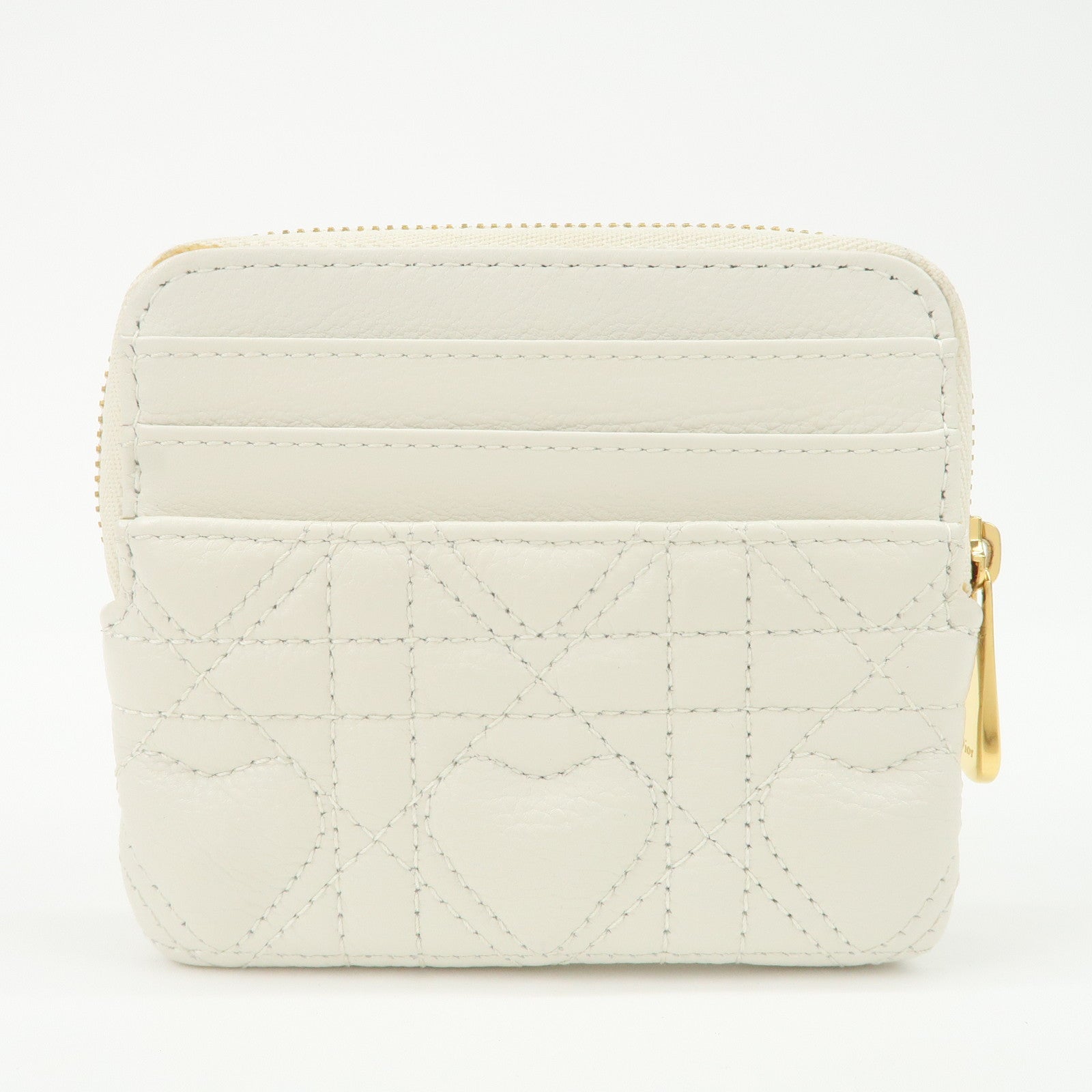 Christian Dior Cannage Caro Leather Heart Coin Case White