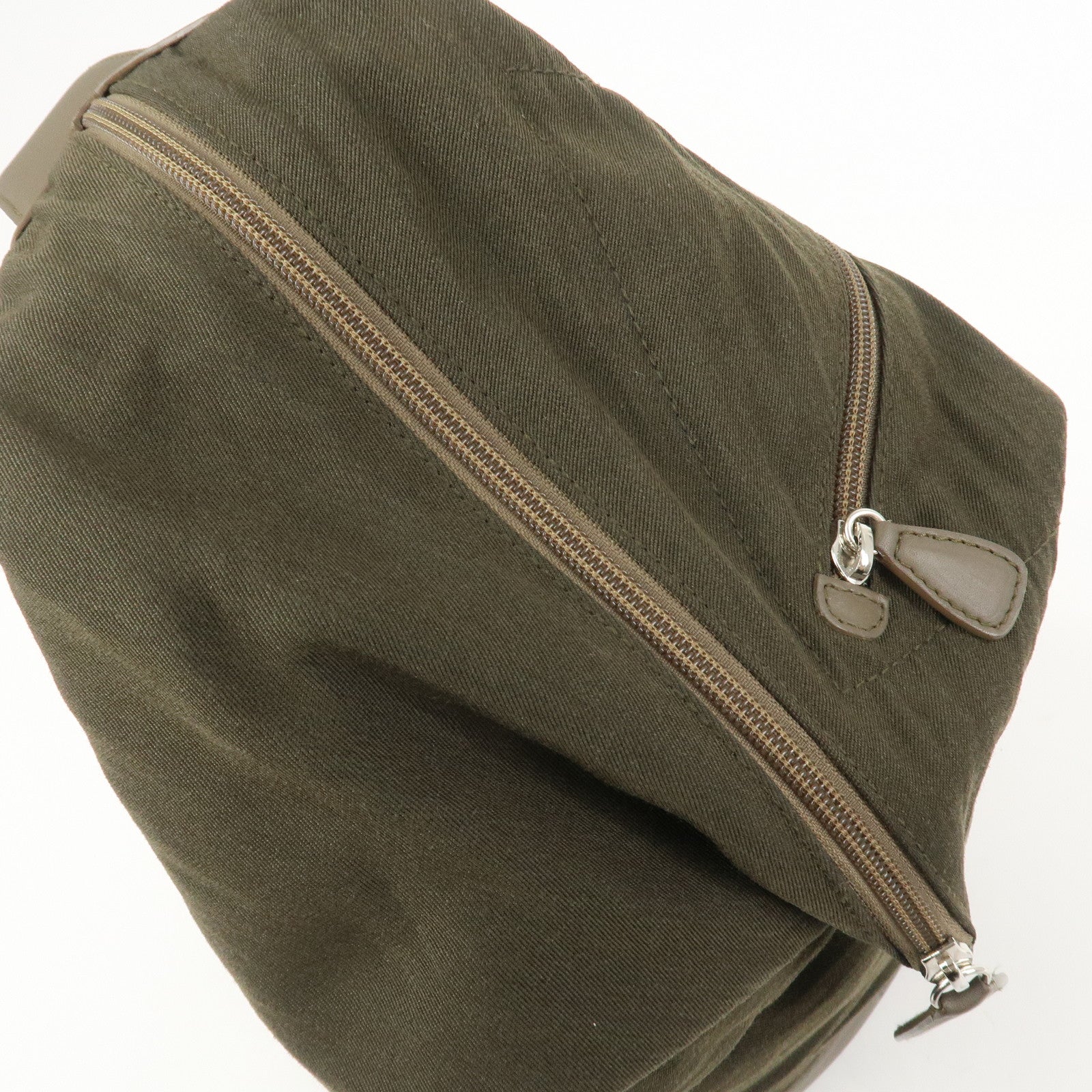 LOEWE Anagram Canvas Leather Backpack Rucksuck Khaki Brown