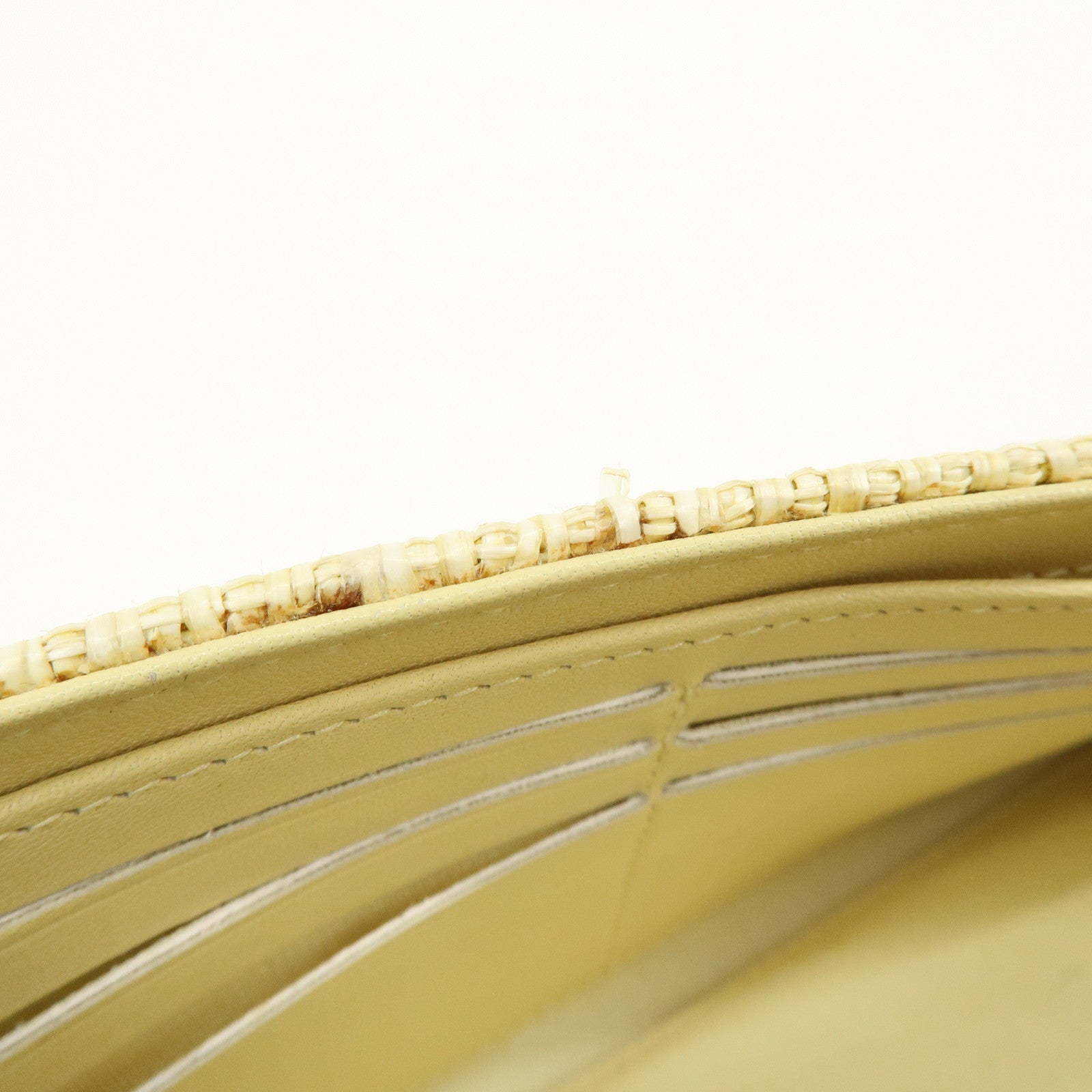 CHANEL Deauville COCO Mark Raffia Leather Long Wallet Yellow