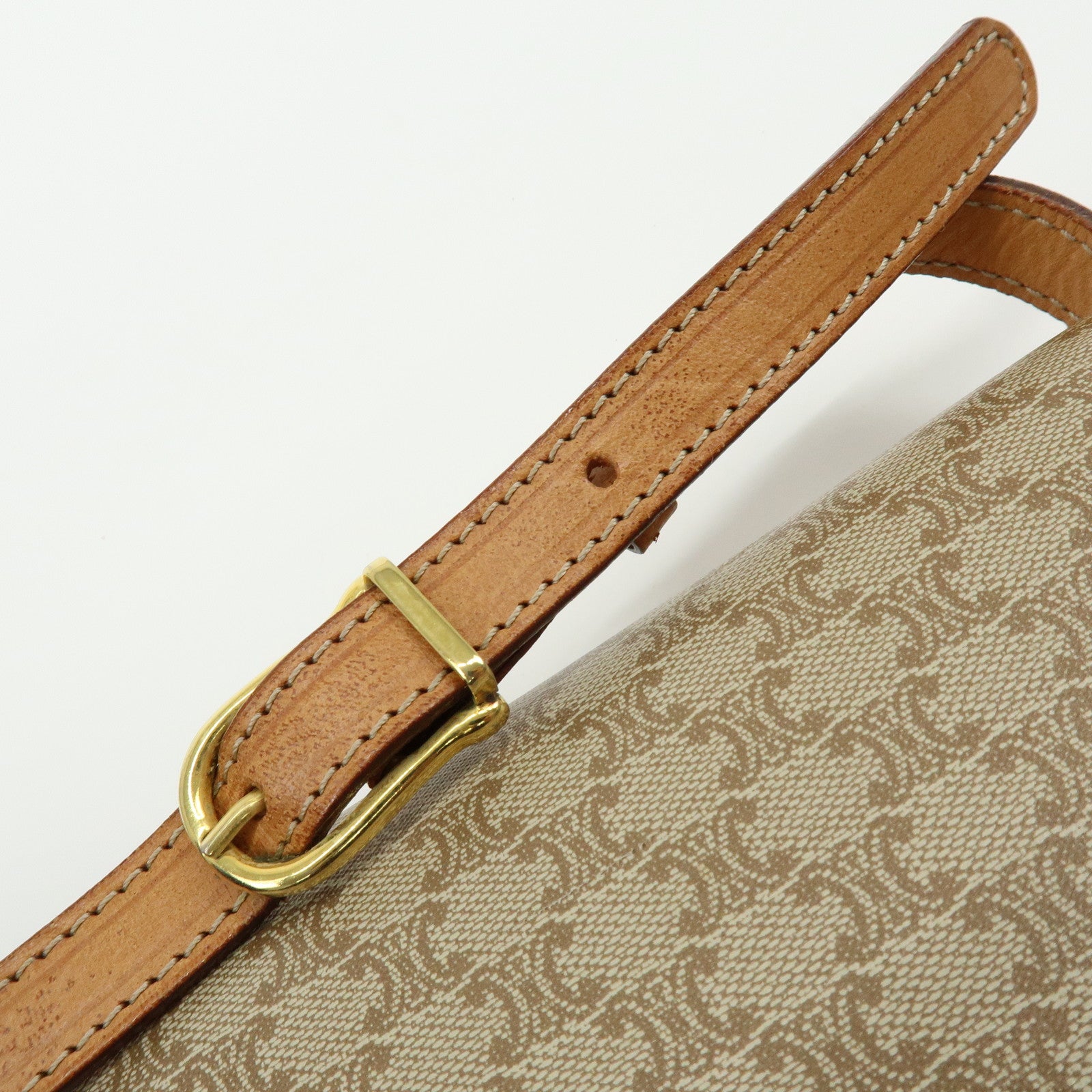 CELINE Macadam PVC Leather Shoulder Bag Clutch Bag Beige