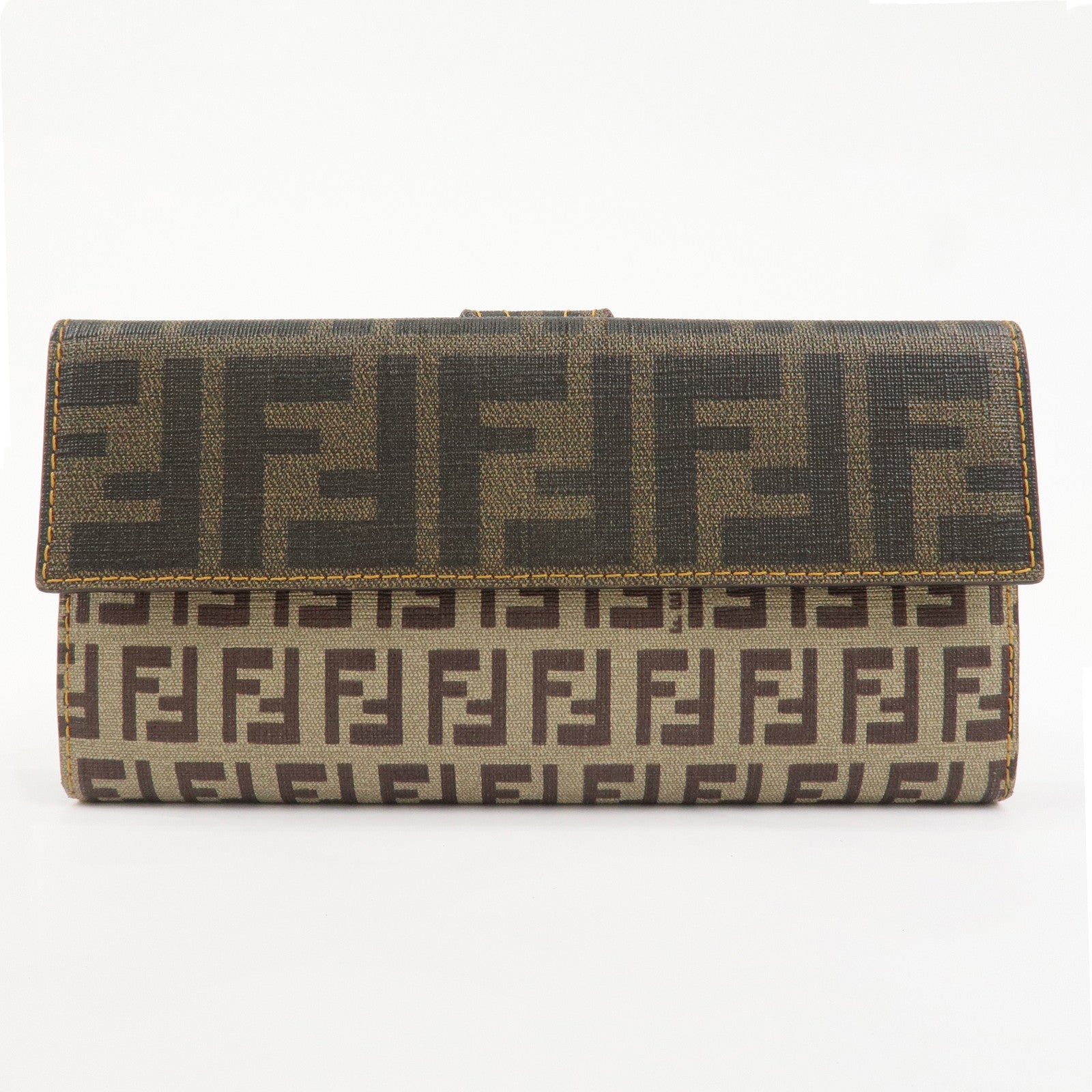 FENDI Zucca Zucchino PVC Leather Brown W Hook Long Wallet 8M00328