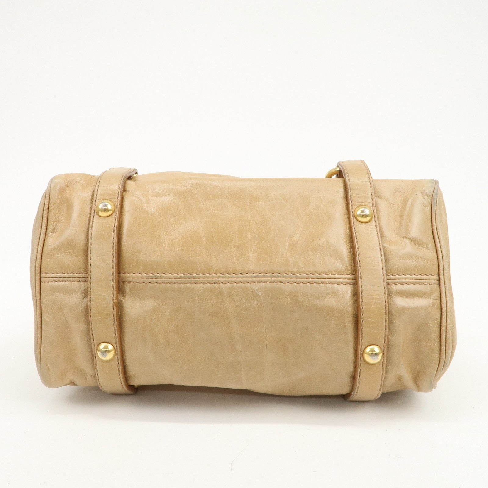 MIU MIU Logo Leather 2Way Bag Hand Bag Shoulder Bag Beige RT0438
