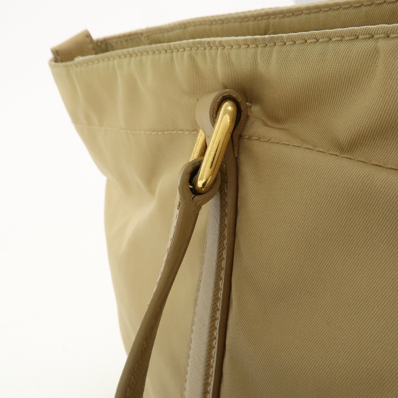 PRADA Triangle Logo Nylon Saffiano Leather Tote Bag Beige BR2311