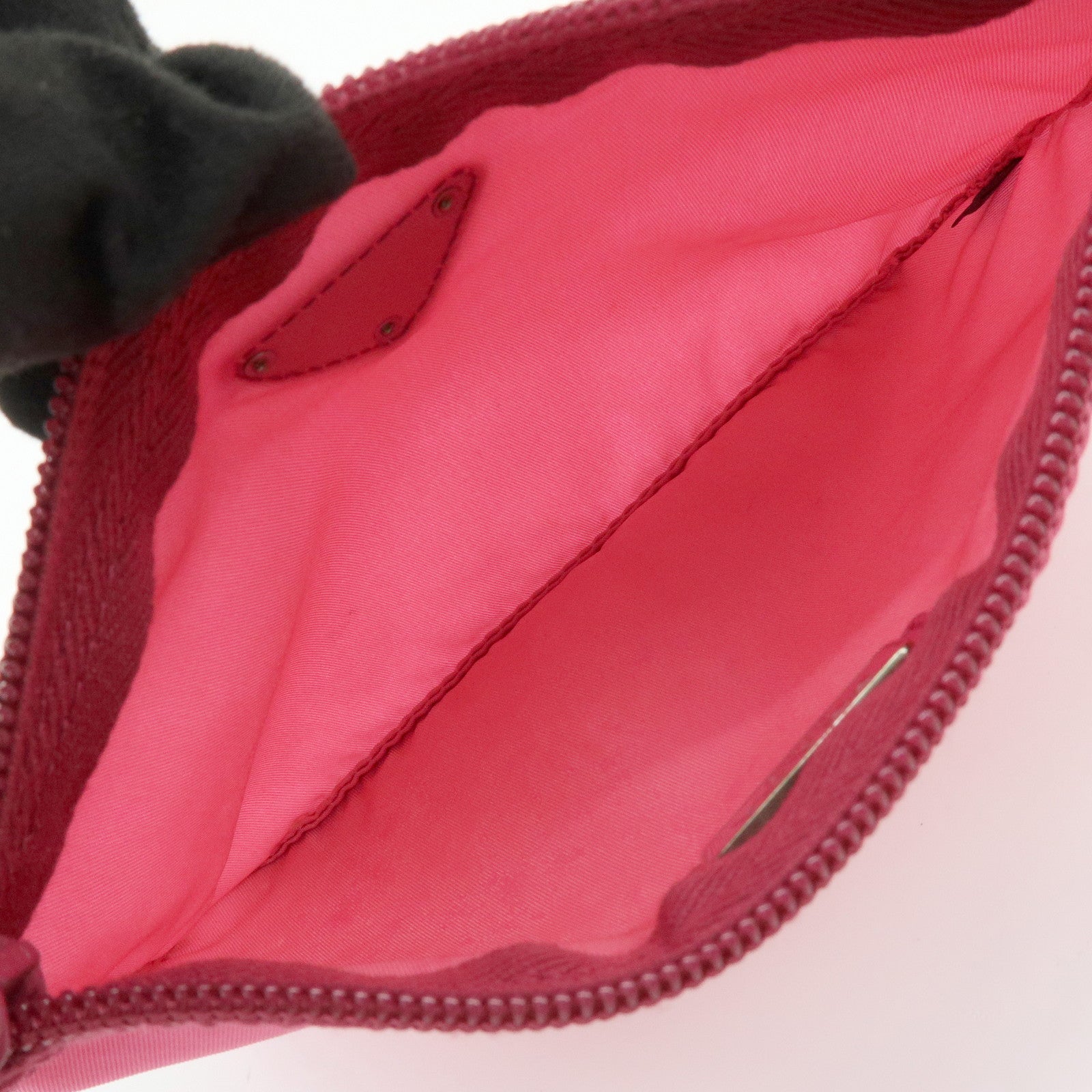 PRADA Triangle Logo Nylon Saffiano Leather Cosmetic Pouch Pink