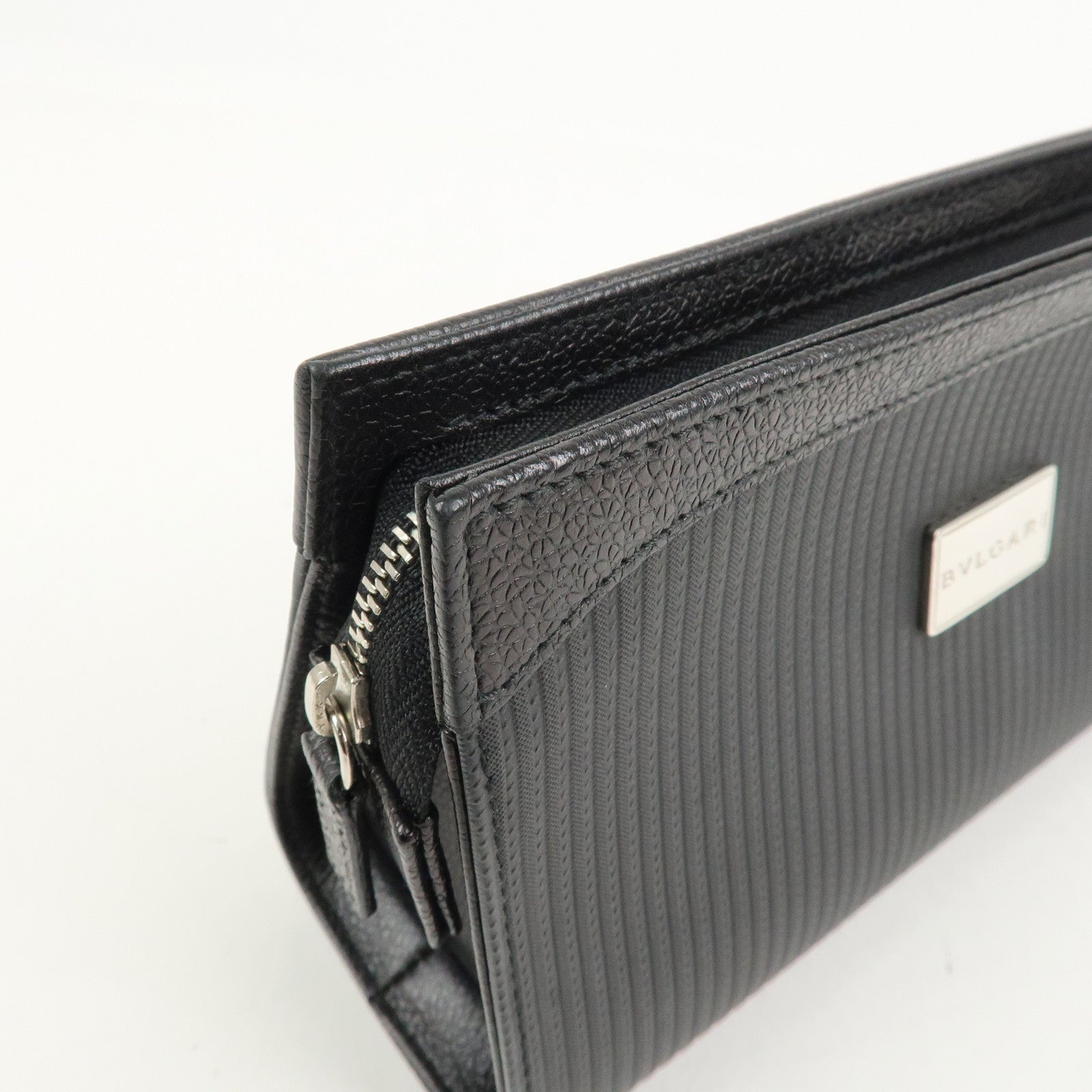 BVLGARI Logo PVC Leather Pouch Accessory Pouch Black