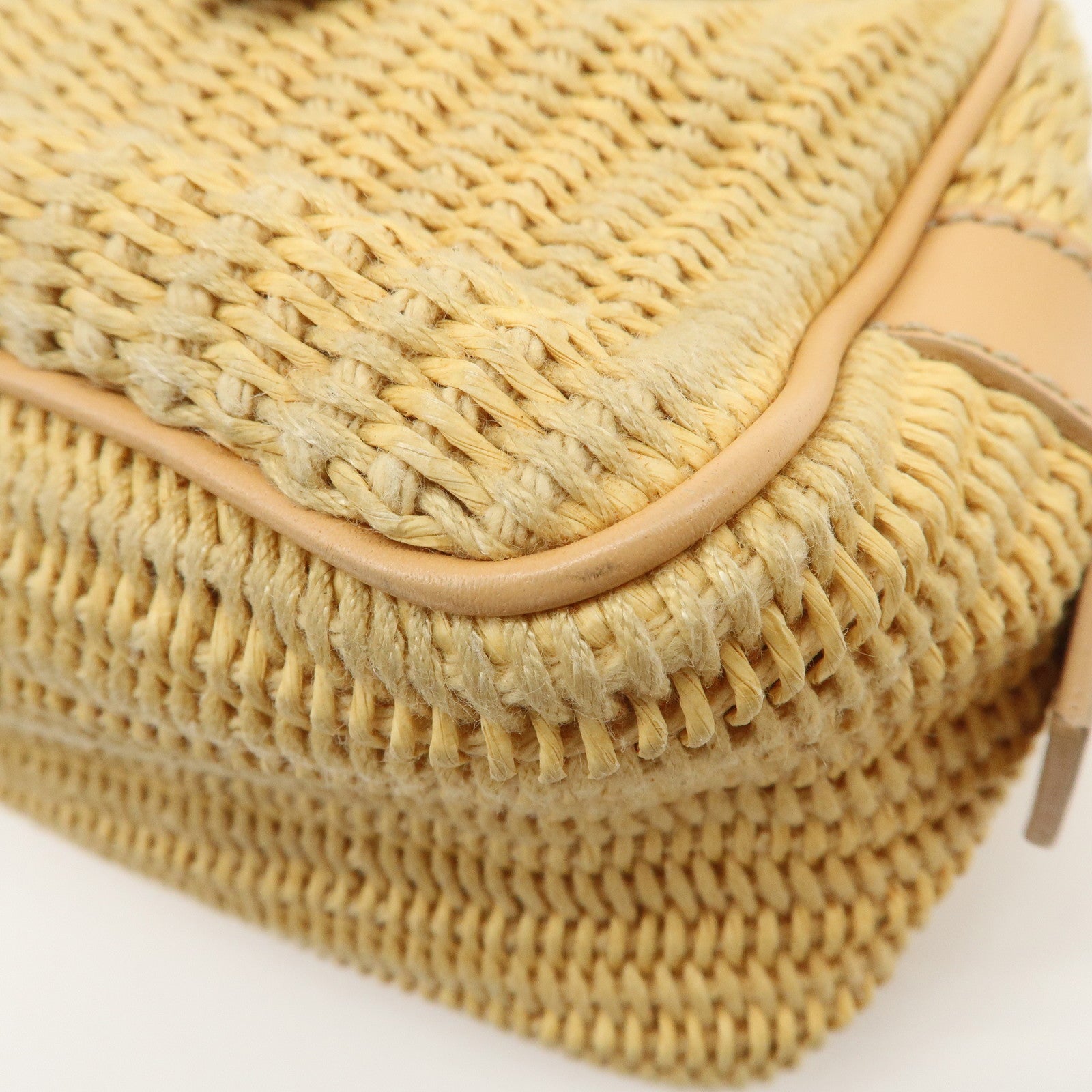 FENDI Raffia Leather Small Boston Hand Shoulder Bag Natural 8BN004