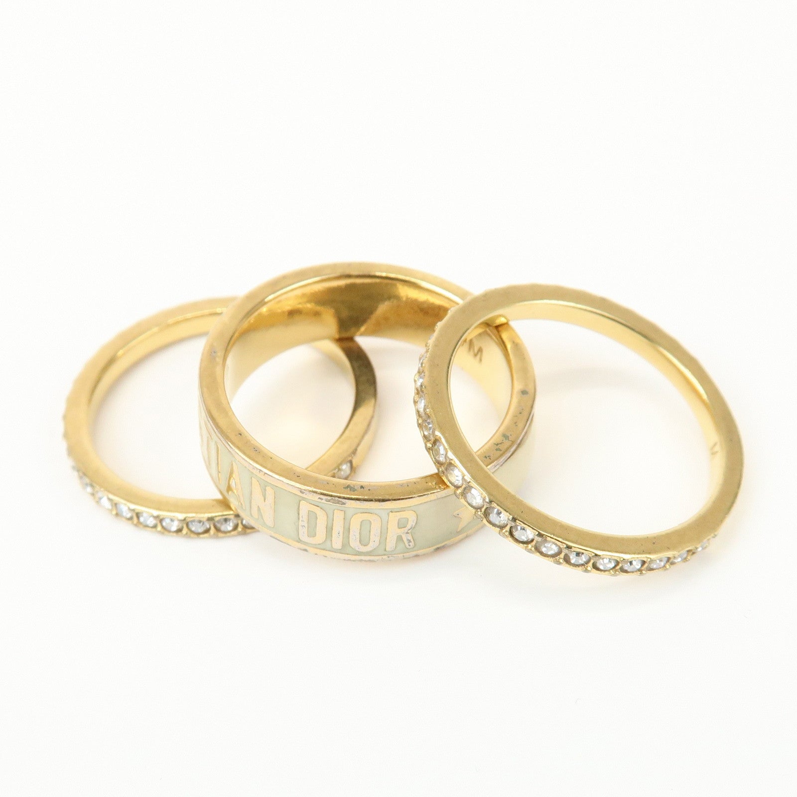 Christian Dior Code Metal Rhinestone Three-band Ring M Gold