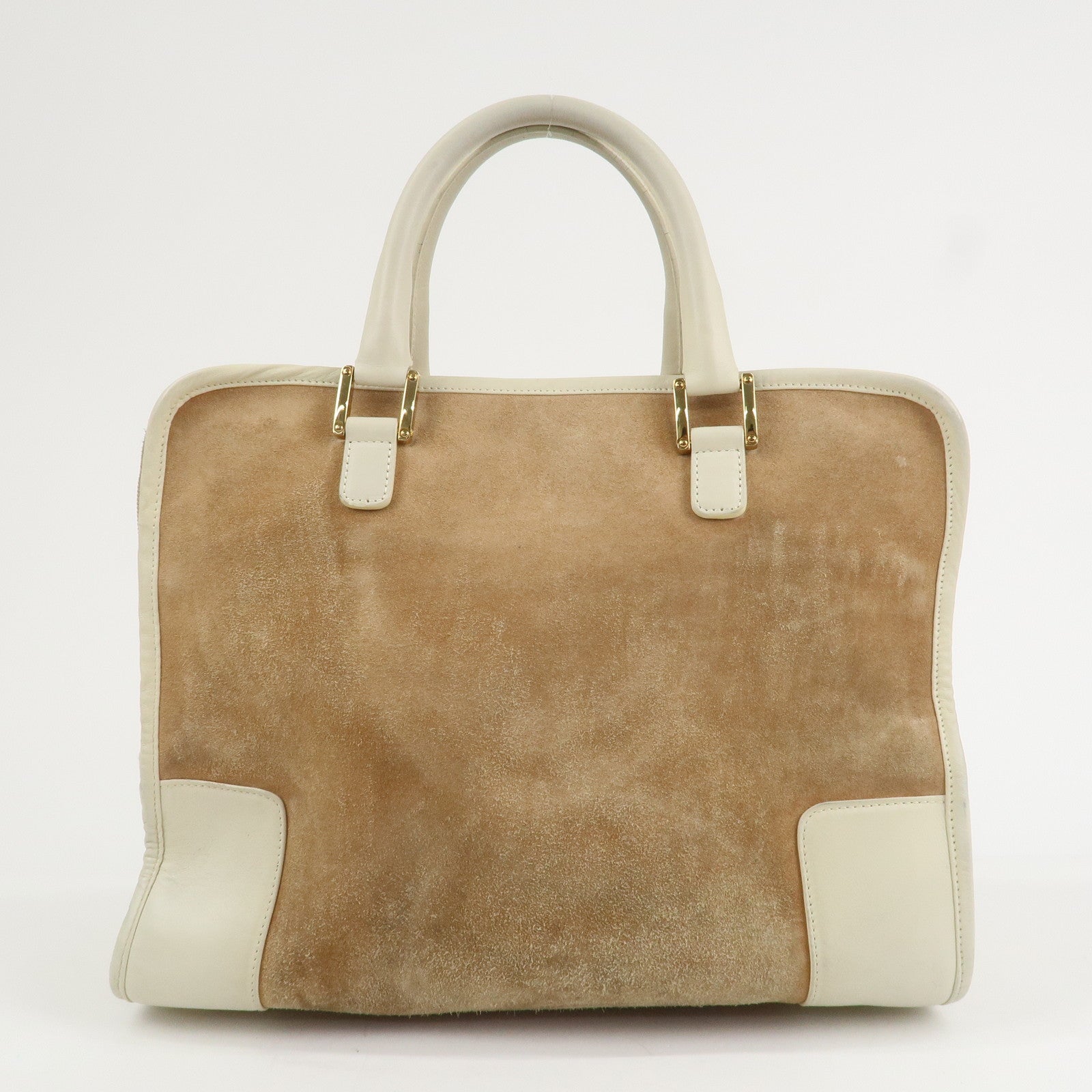 LOEWE Anagram Leather Amazona 35 Hand Bag Tote Bag Beige Ivory
