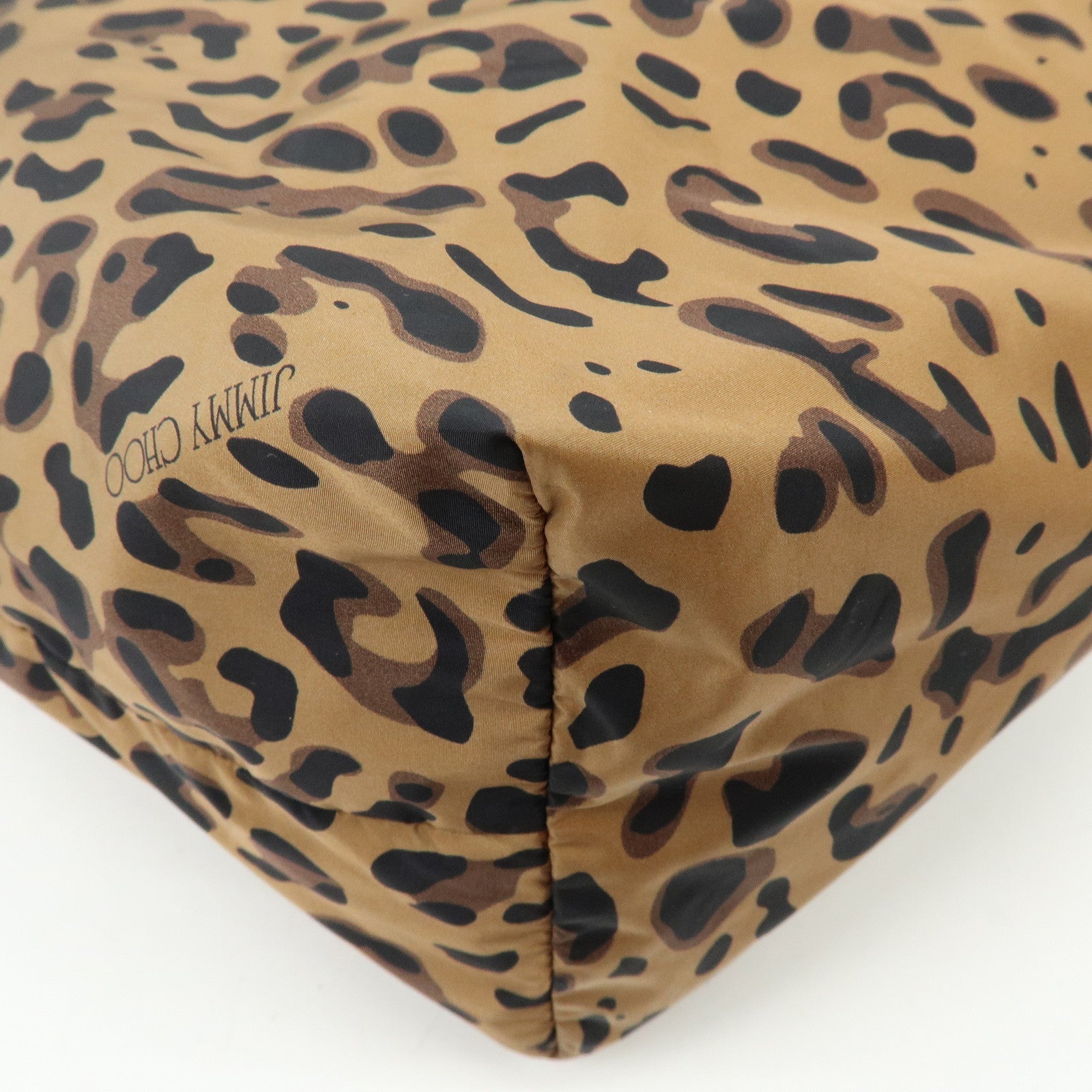 JIMMY CHOO Nylon Leather Shoulder Bag Hand Bag Animal Print Brown