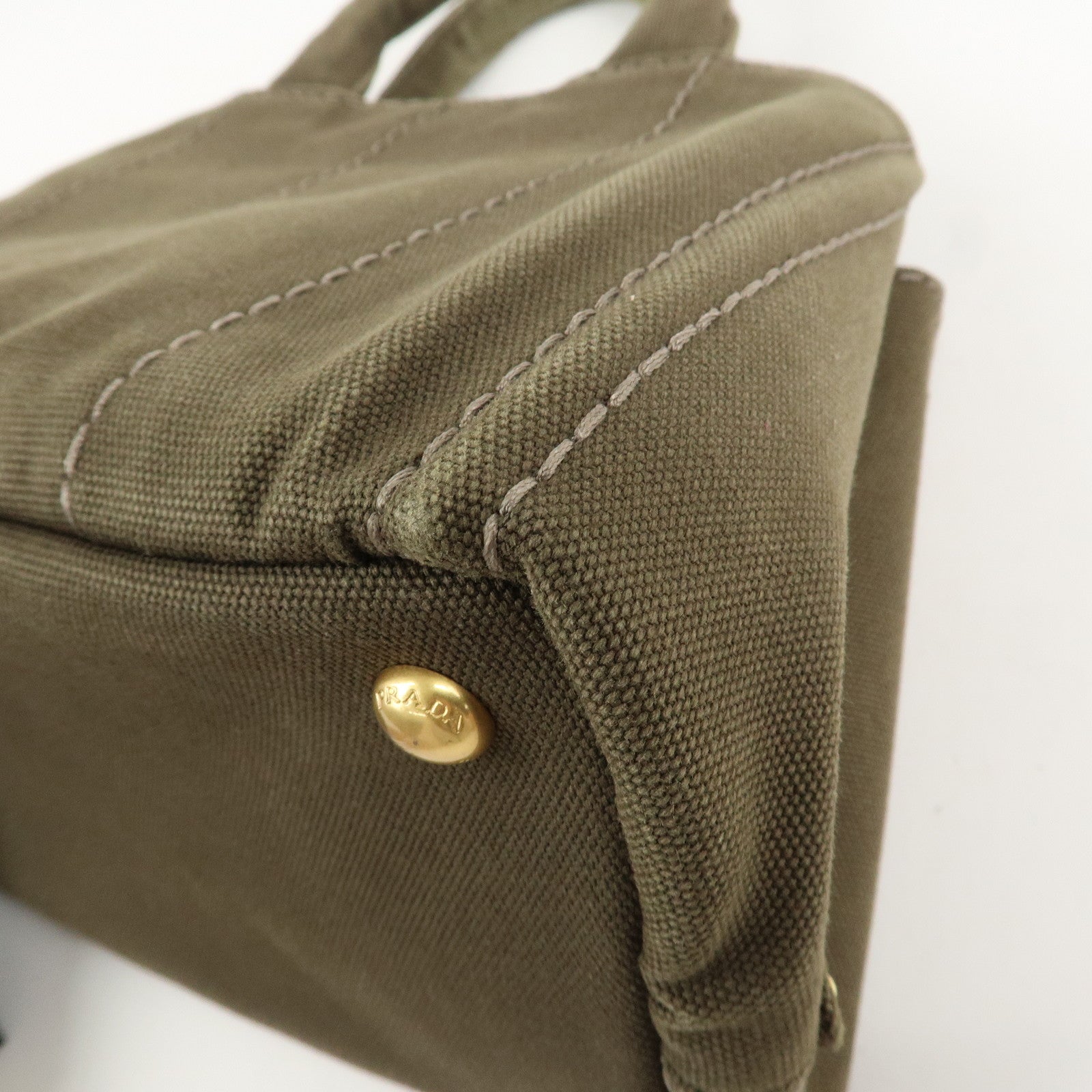 PRADA Logo Canapa Mini Canvas Tote Bag Hand Bag Khaki BN2439