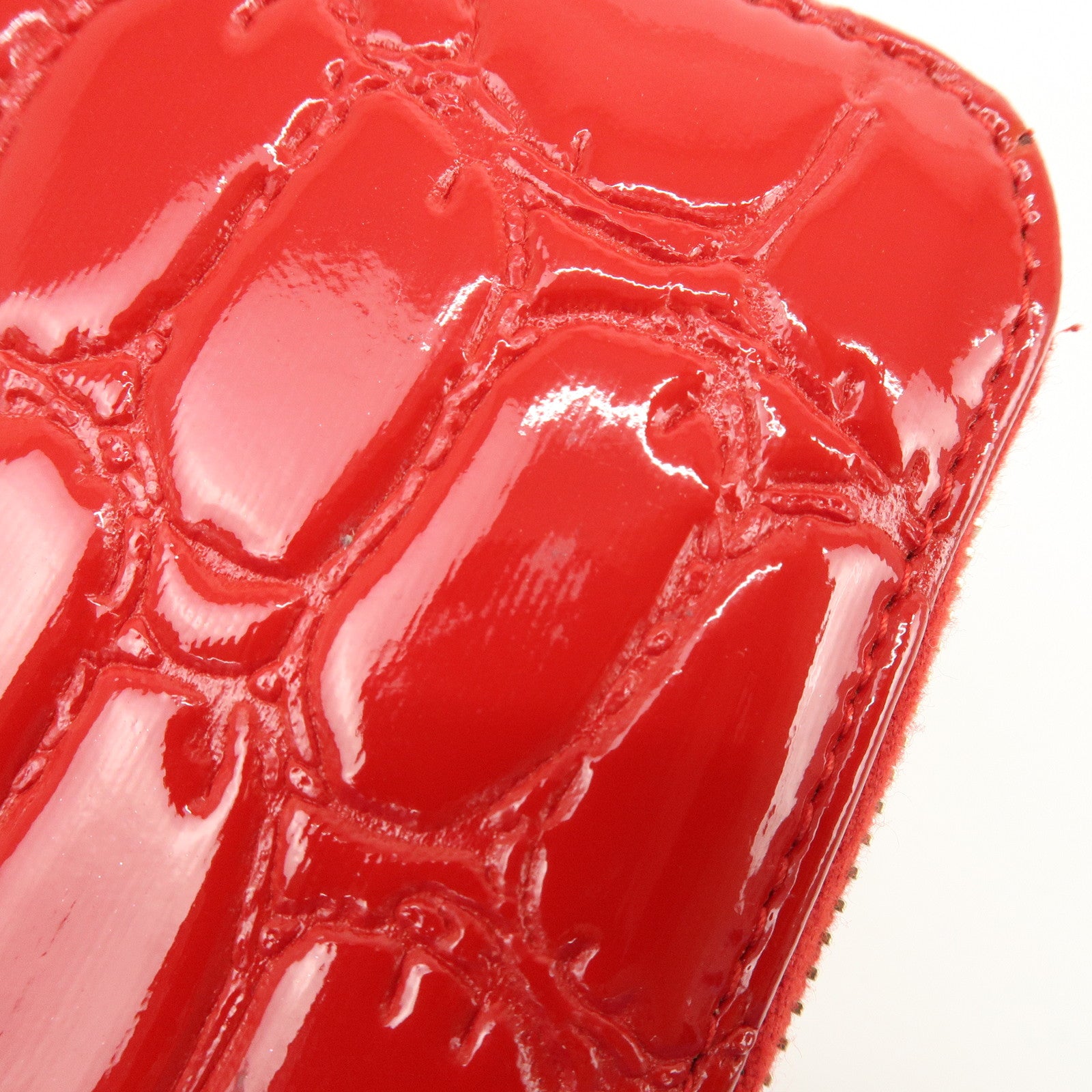 MIU MIU Patent Embossed Leather Round Zippy Long Wallet Red 5ML506