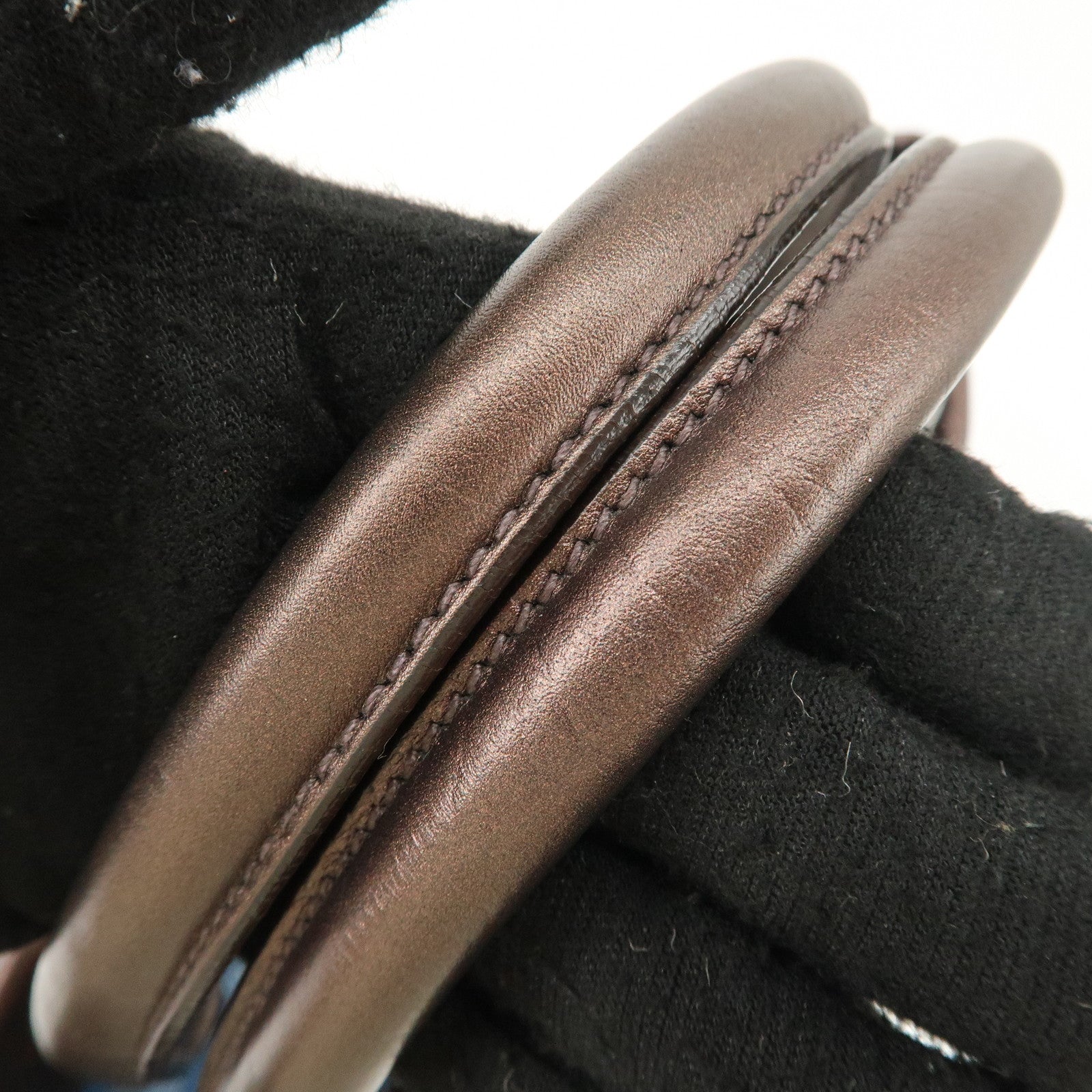 Prada Gathered Leather Tote Bag Hand Bag Bronze Silver HDW BN1719 Used