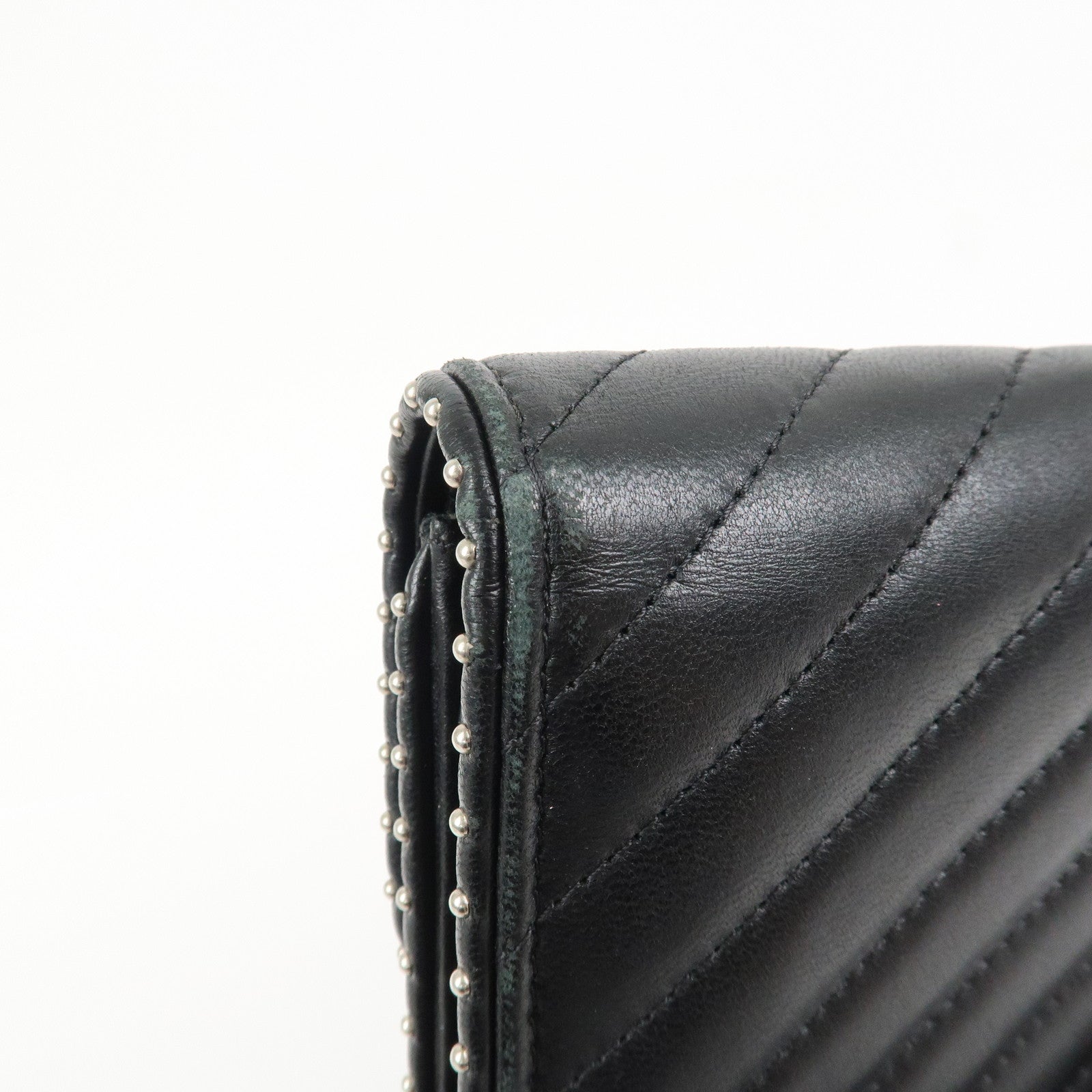 CHANEL COCO Mark V Stitch Leather Flap Long Wallet Black A81217