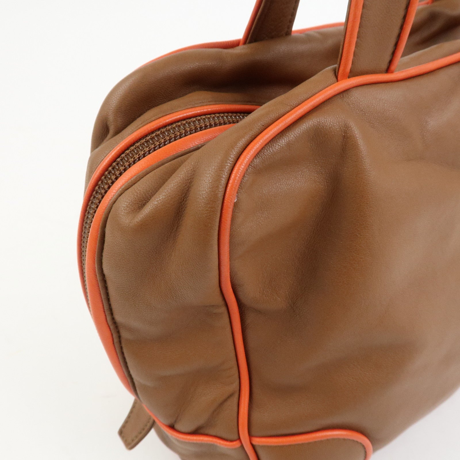 LOEWE Logo Nappa Leather Mini Hand Bag Boston Bag Brown