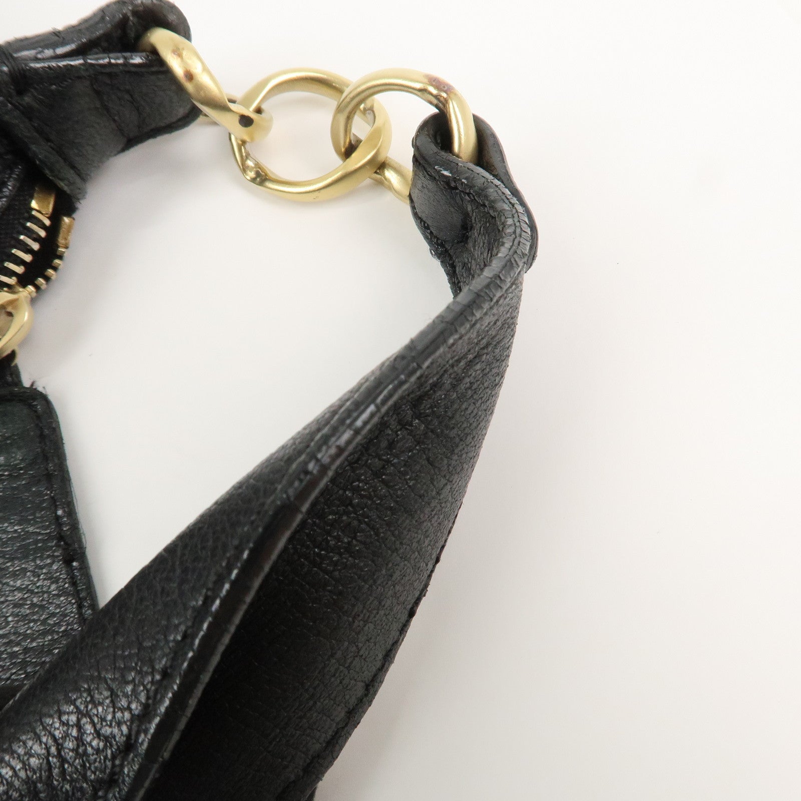 CHANEL Logo Leather Shoulder Bag Hand Bag Black