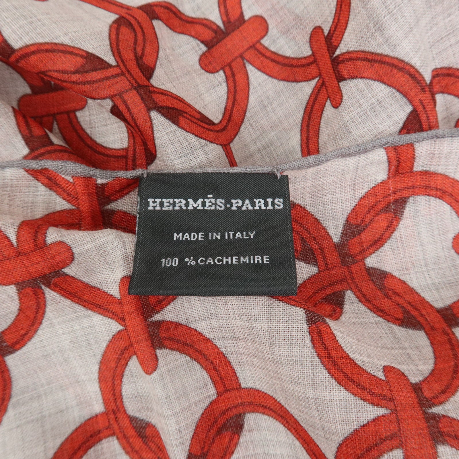 HERMES Rectangle Scarf Maillon et Chテェne Cashmere 100% Gray Red