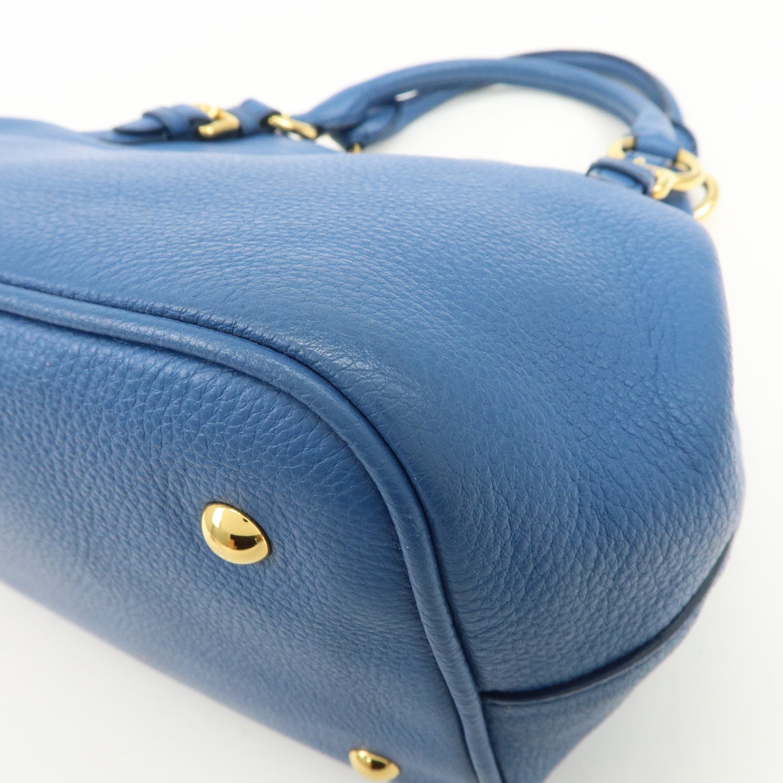 MIU MIU Madras Leather 2Way Shoulder Bag Hand Bag Blue RN0886