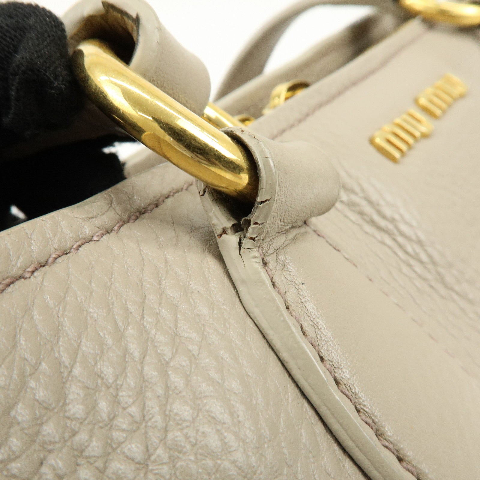 MIU MIU Leather 2Way Bag Hand Bag Shoulder Bag Beige RN0757
