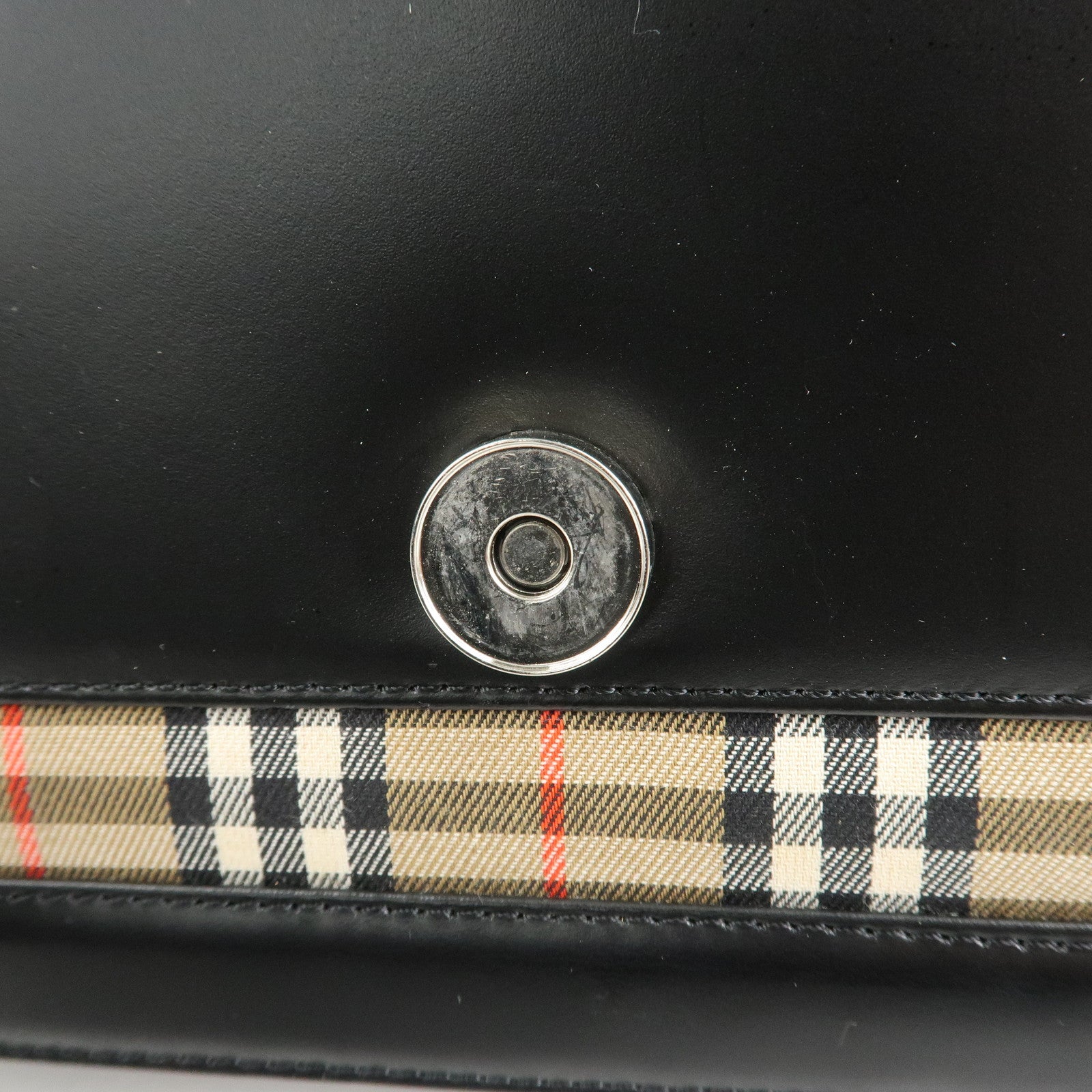 BURBERRY Nova Plaid PVC Leather Shoulder Bag Hand Bag Black Beige Used