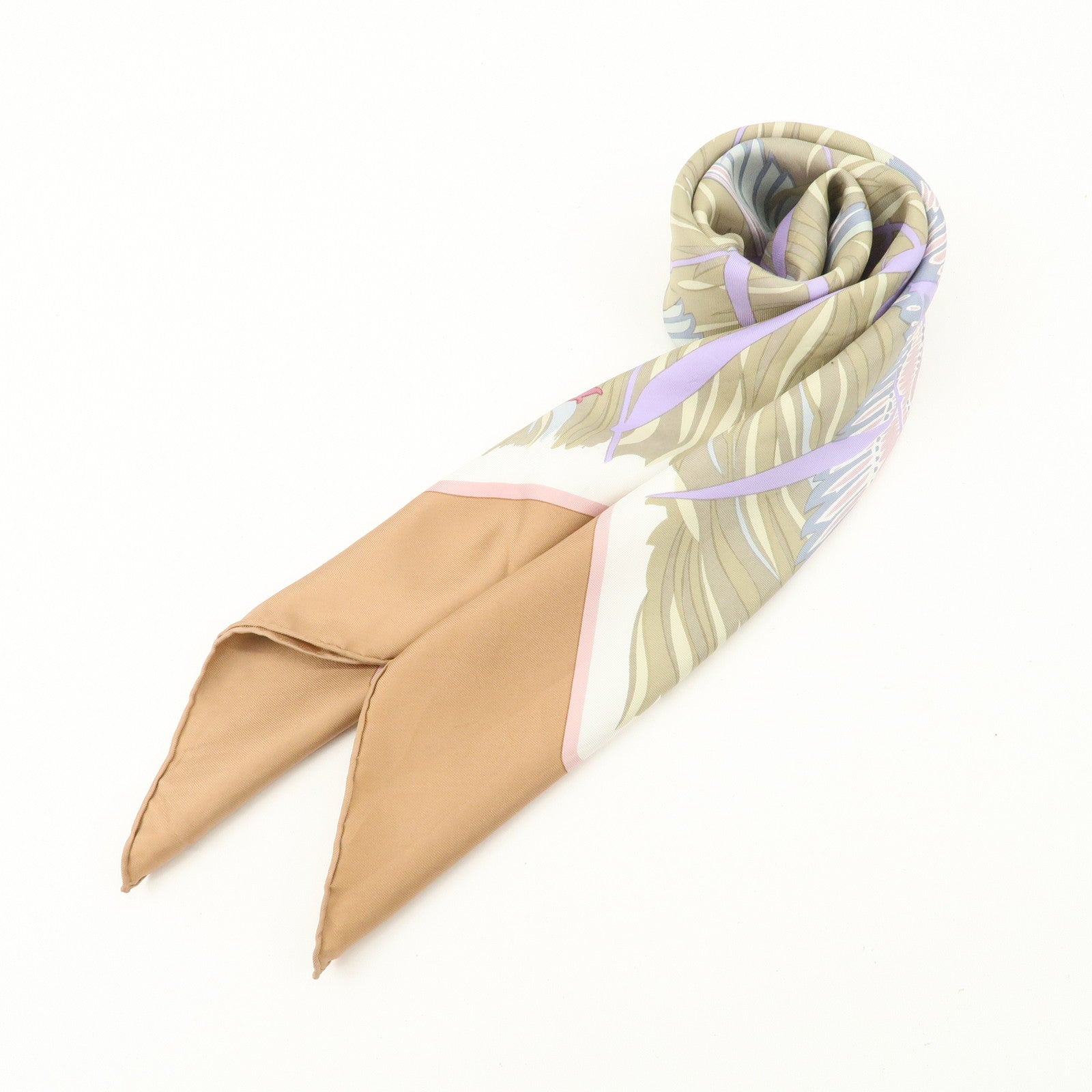 HERMES Carre 90 Silk 100% Scarf COLS VERTS Brown Used