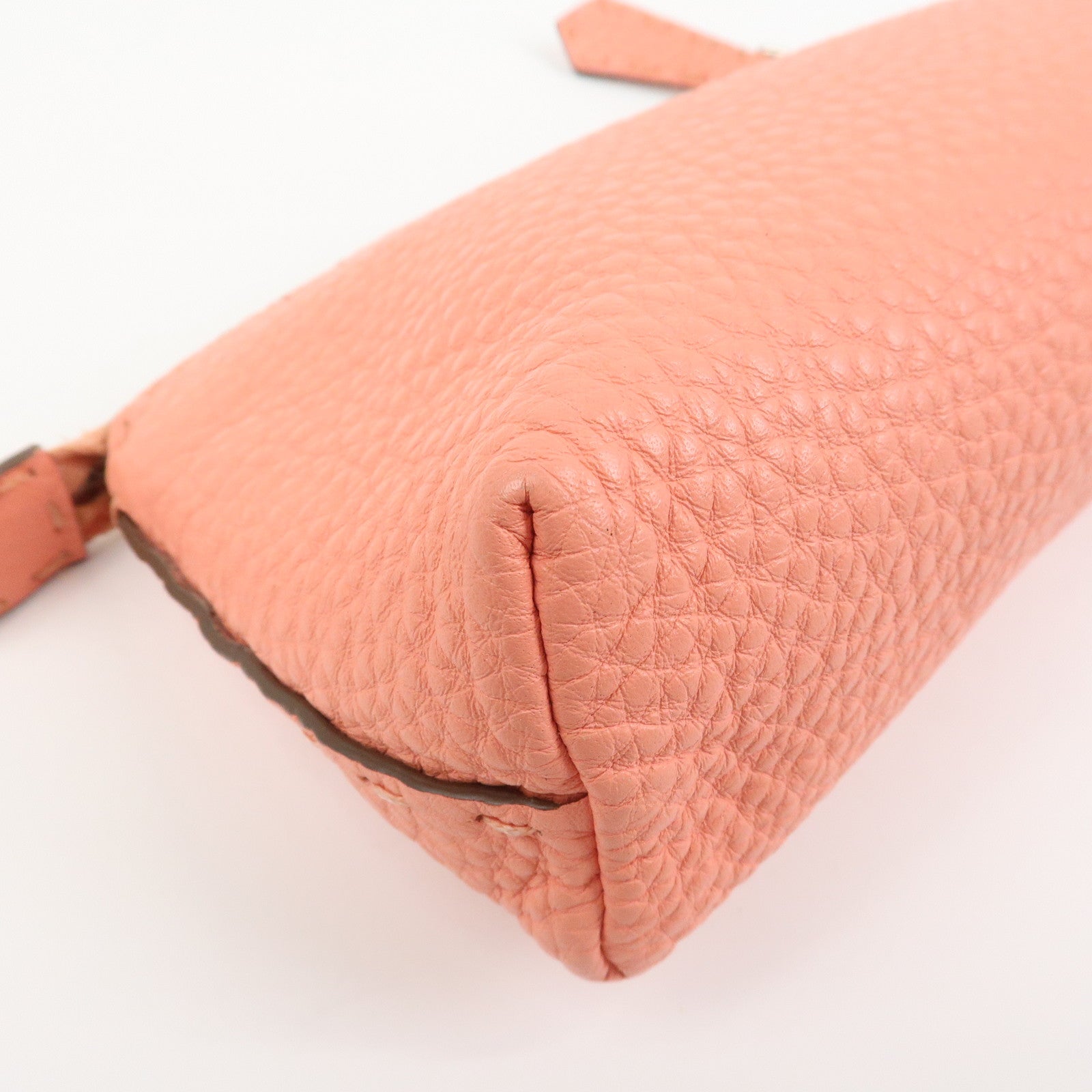 FENDI Selleria Leather Pouch Cosmetic Pouch Coral Pink