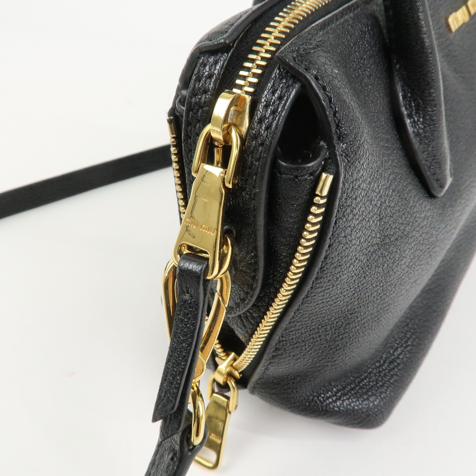 MIU MIU MADRAS Leather 2Way Bag Hand Bag Shoulder Bag Black