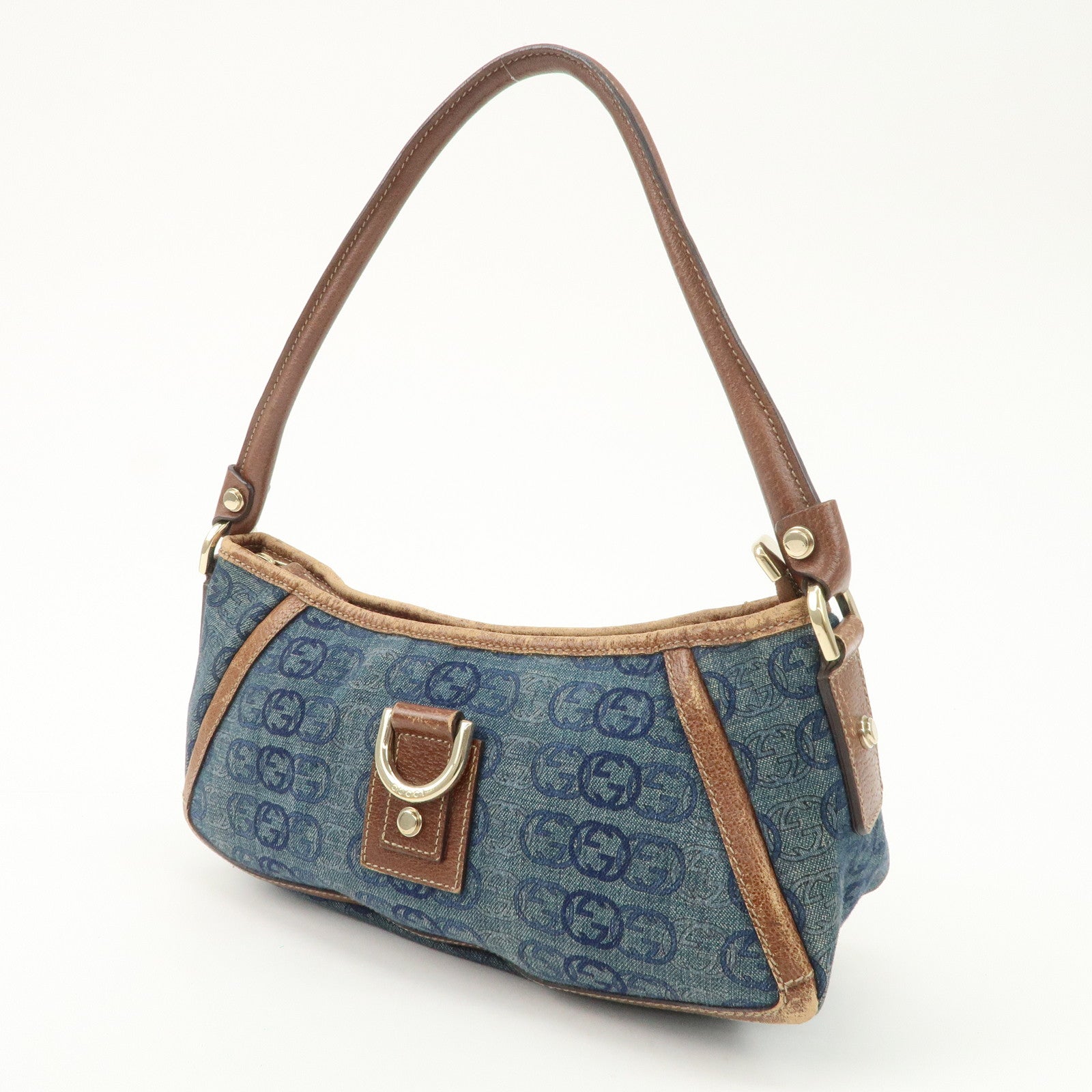 GUCCI Abbey Denim Leather Shoulder Bag Hand Bag Blue 130939 Used