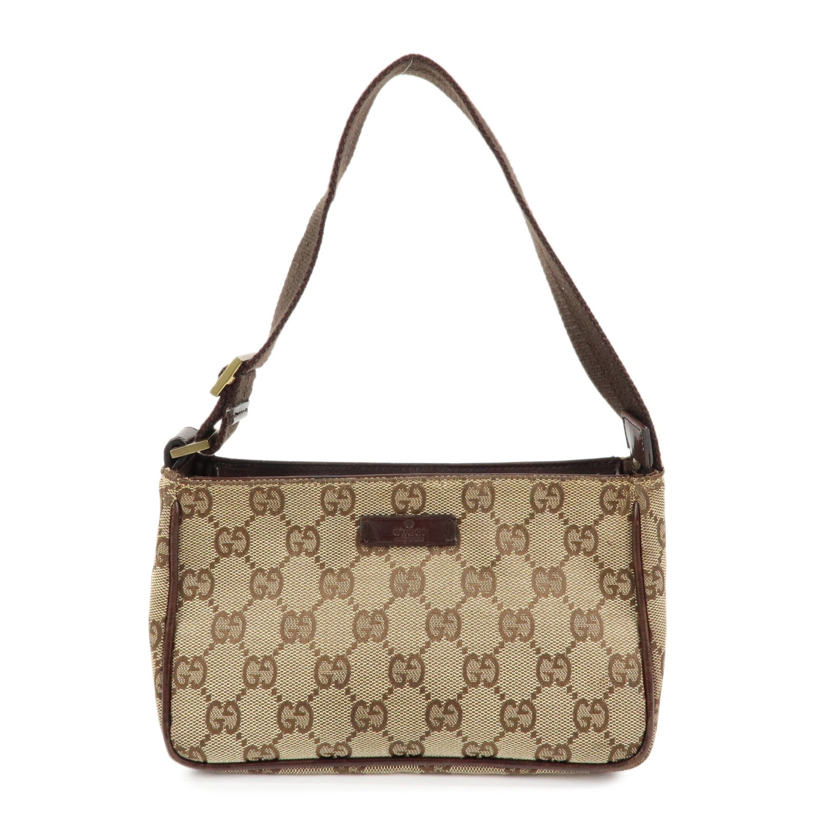 GUCCI GG Canvas Leather Mini Hand Bag Pouch Beige Brown 106644