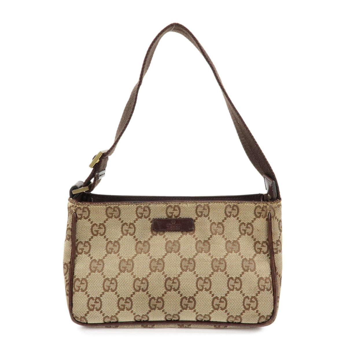 GUCCI GG Canvas Leather Mini Hand Bag Pouch Beige Brown 106644