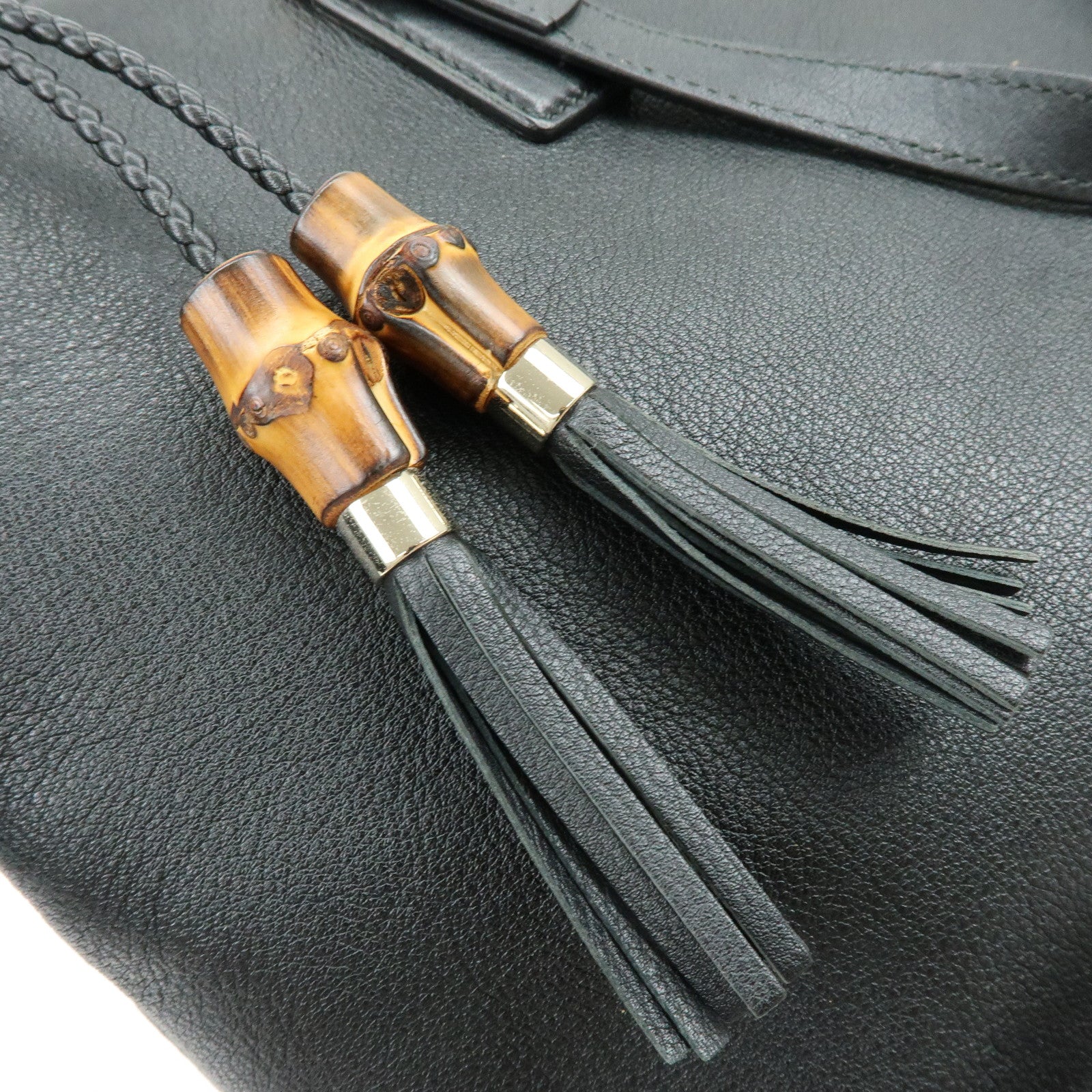 GUCCI Bamboo Leather 2Way Bag Tote Bag Shoulder Bag Black 365345