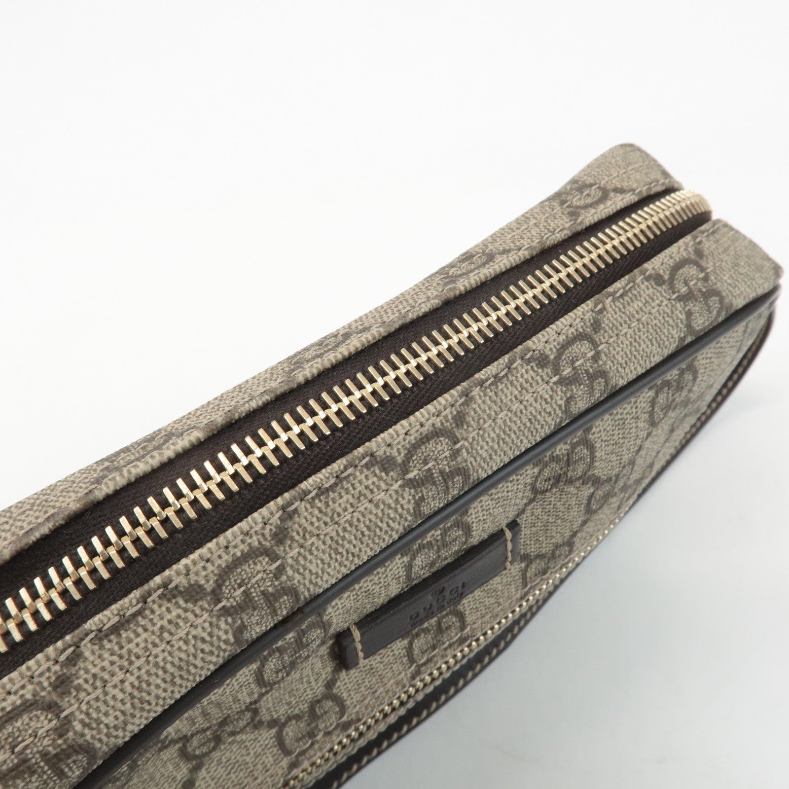 GUCCI GG Supreme Leather Shoulder Bag Beige Dark Brown 201447 Used