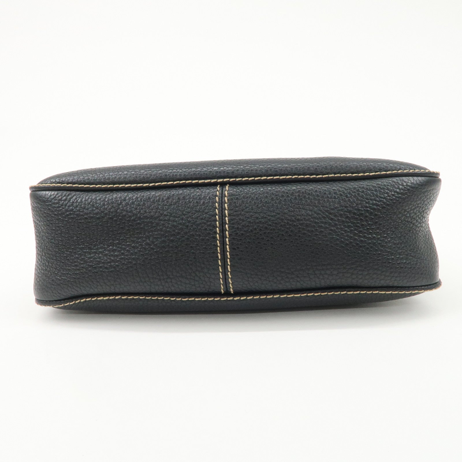 CHANEL Caviar Skin Leather Logo Fringe Shoulder Bag Gold HDW Black Used