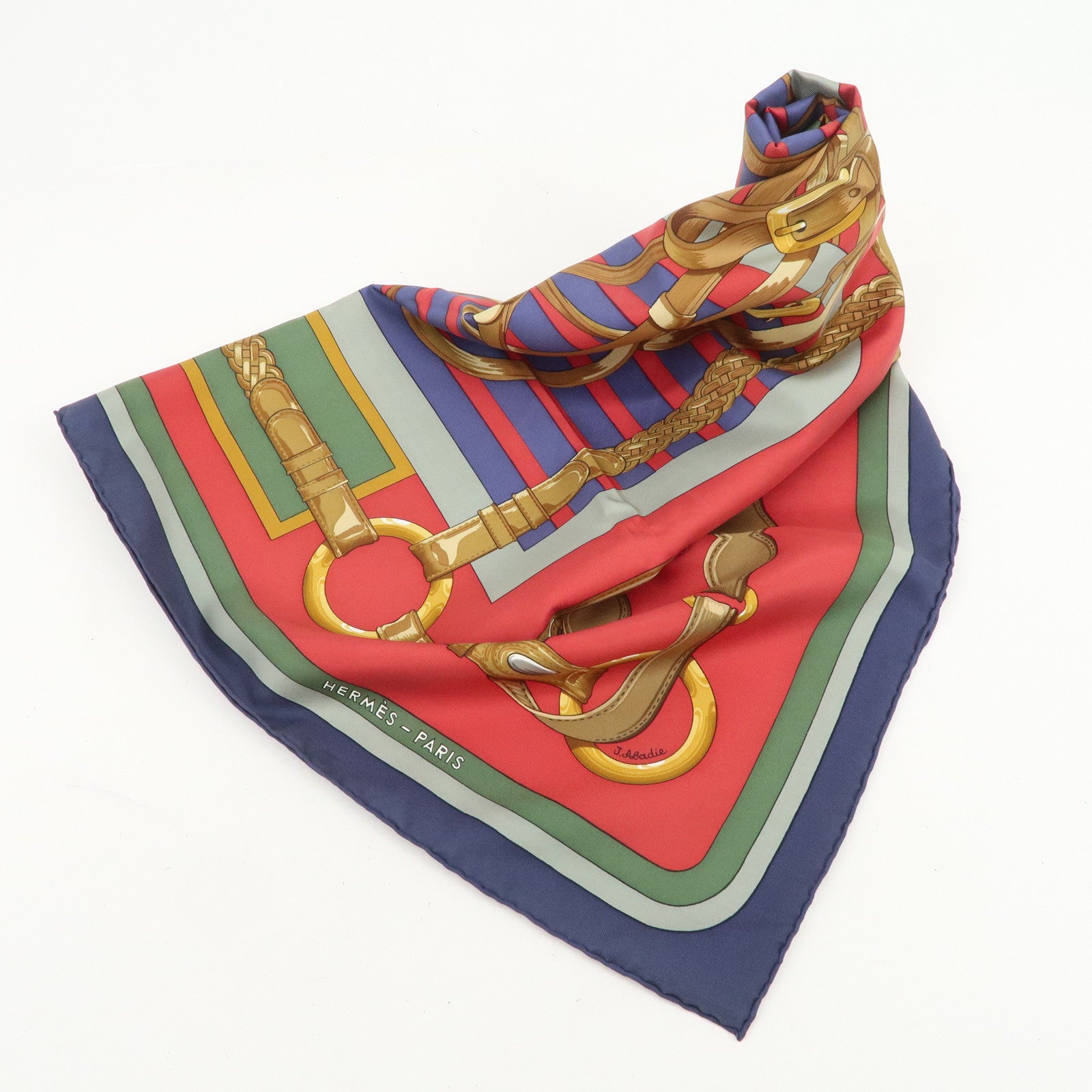 HERMES Carre 90 Silk 100% COACHING Scarf Red Multi Color