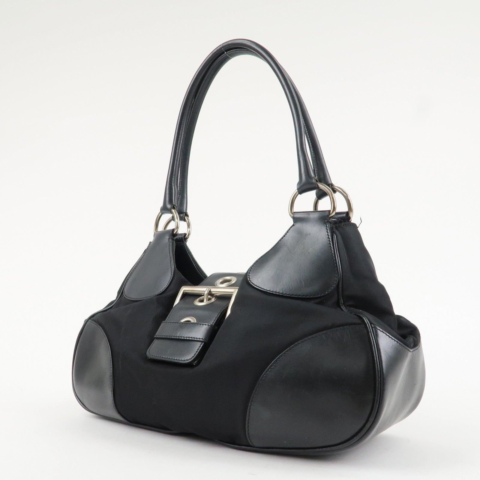 PRADA Moon Silhouette Shoulder Bag Hand bag Black Silver HDW BR0828 Used