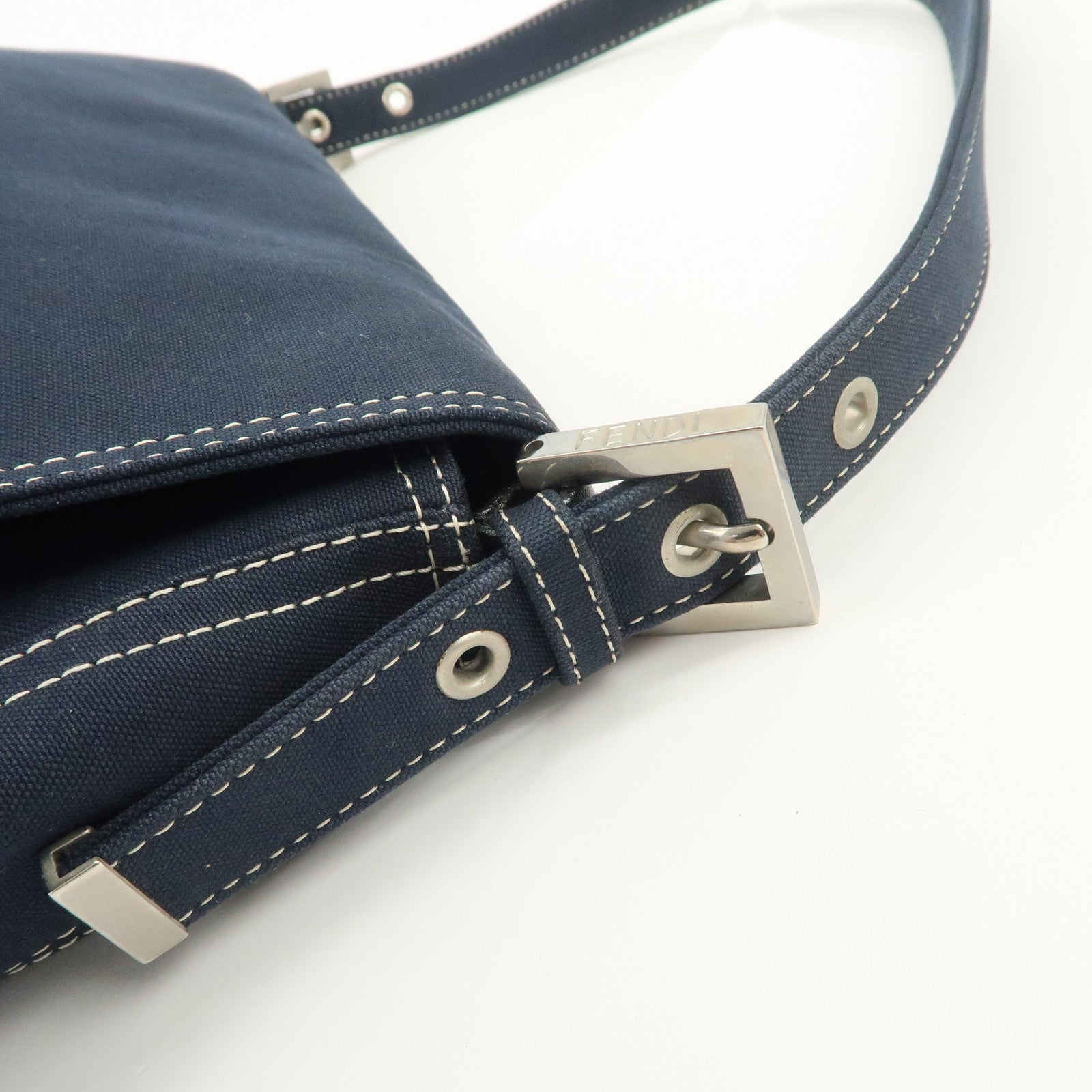 FENDI Mamma Baguette Canvas Shoulder Bag Dark Navy 26325