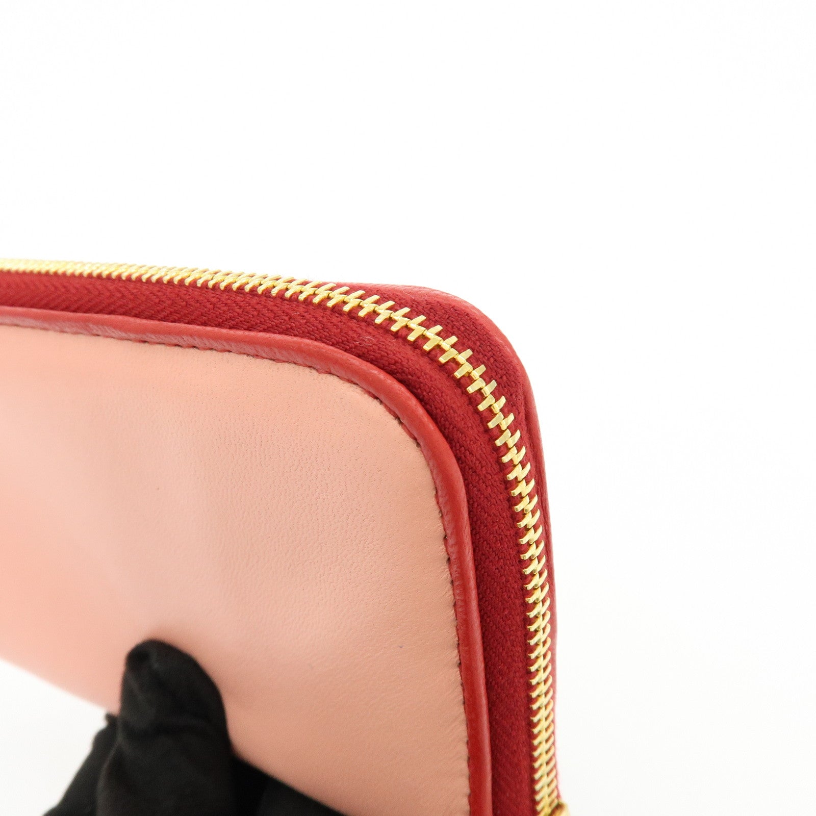 MIU MIU Lamb Skin Leather Zippy Pouch Rose Pink Red