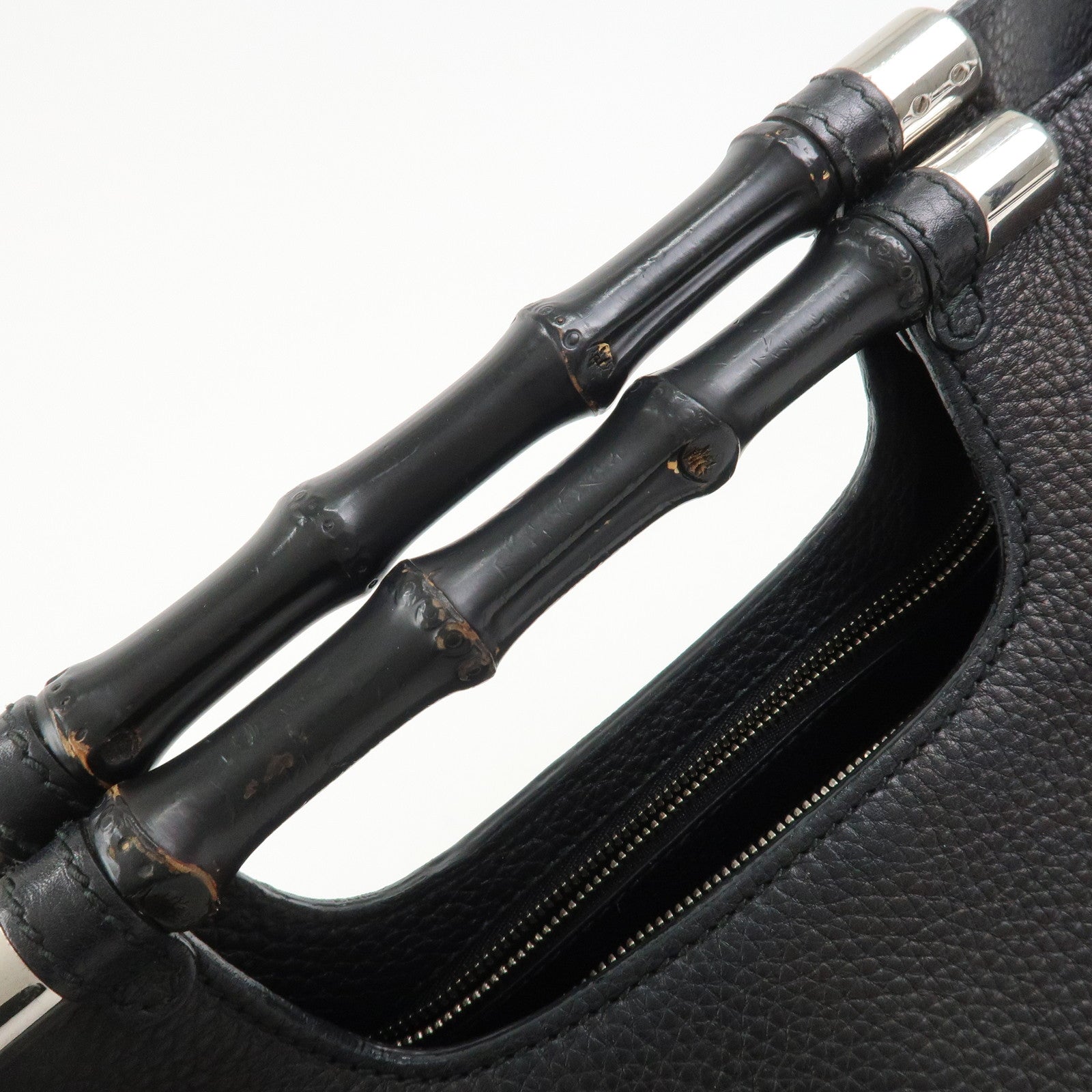 GUCCI Bamboo Leather 2WAY Bag Hand Bag Shoulder Bag Black 370829