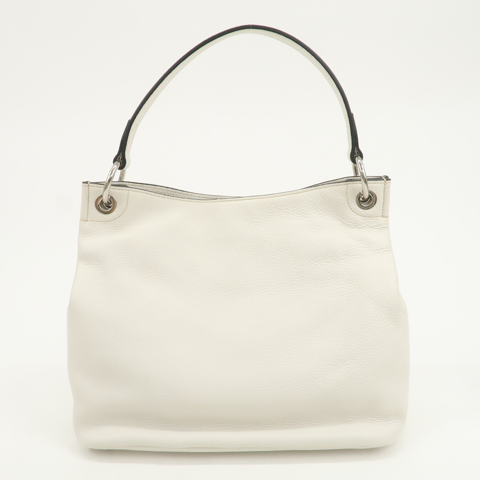 PRADA Triangle Logo Leather Shoulder Bag White BR5124