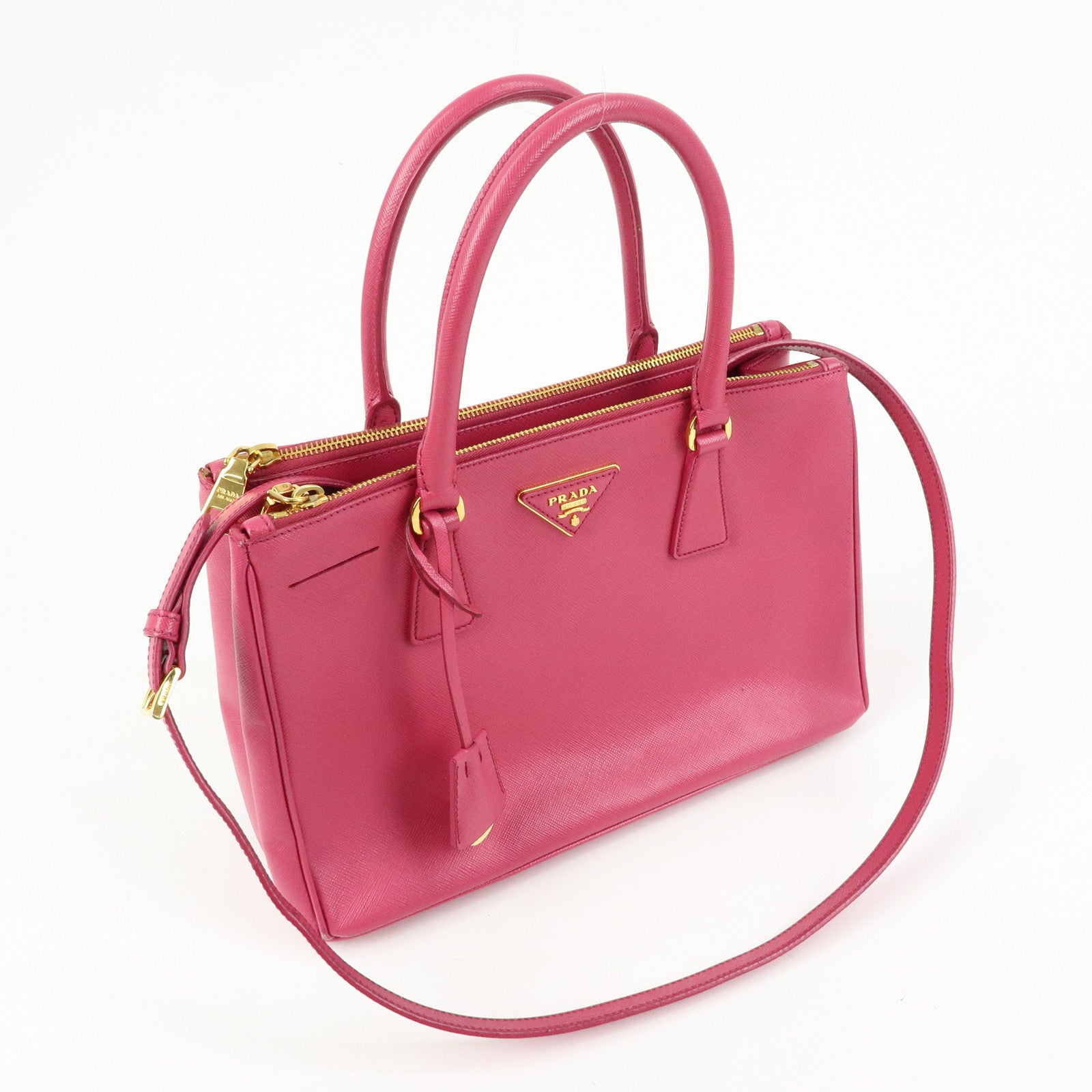 PRADA Triangle Logo Saffiano Leather 2Way Hand Bag Pink BN1801