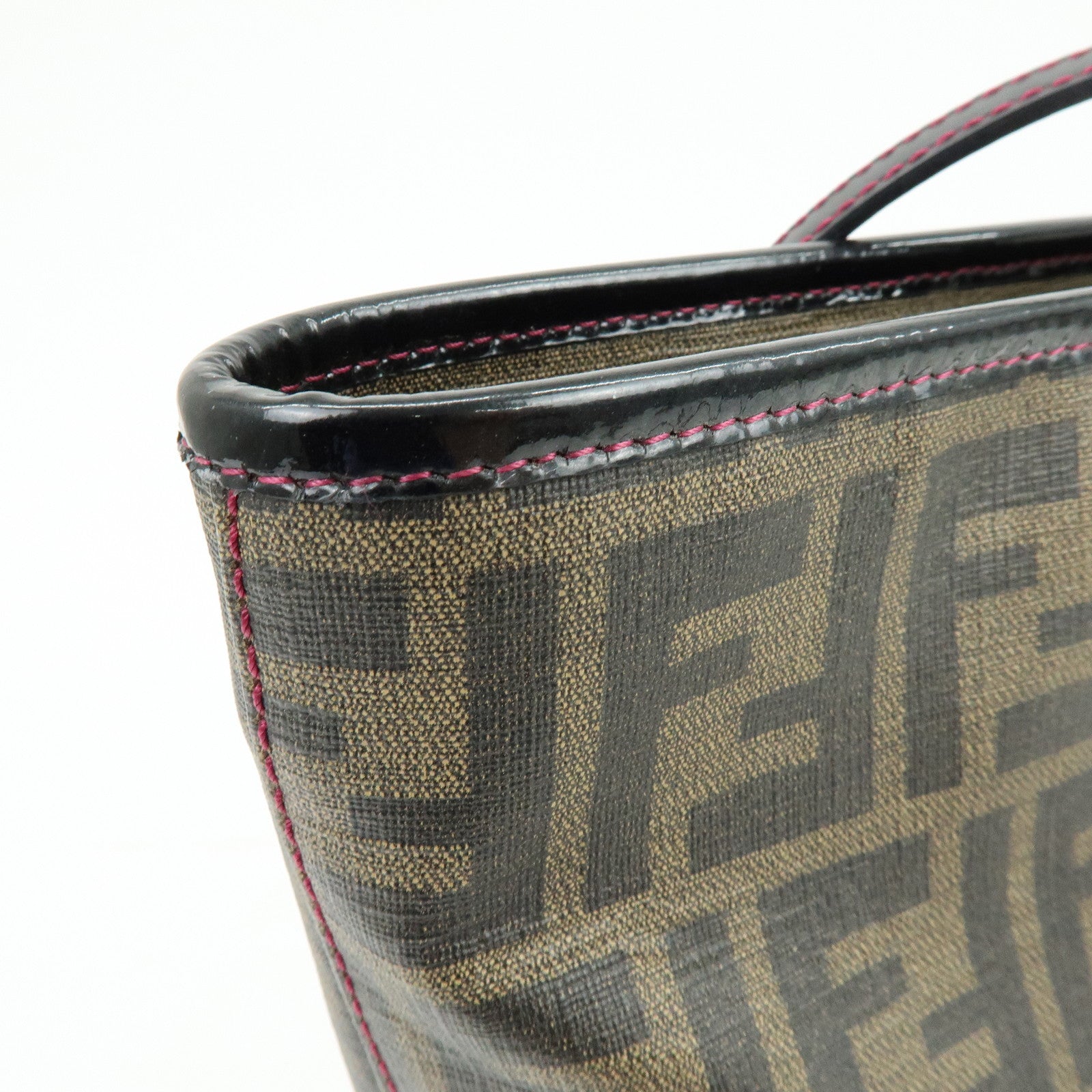 FENDI Zucca PVC Leather Ladybug Tote Shoulder Bag Brown Red 8BH185